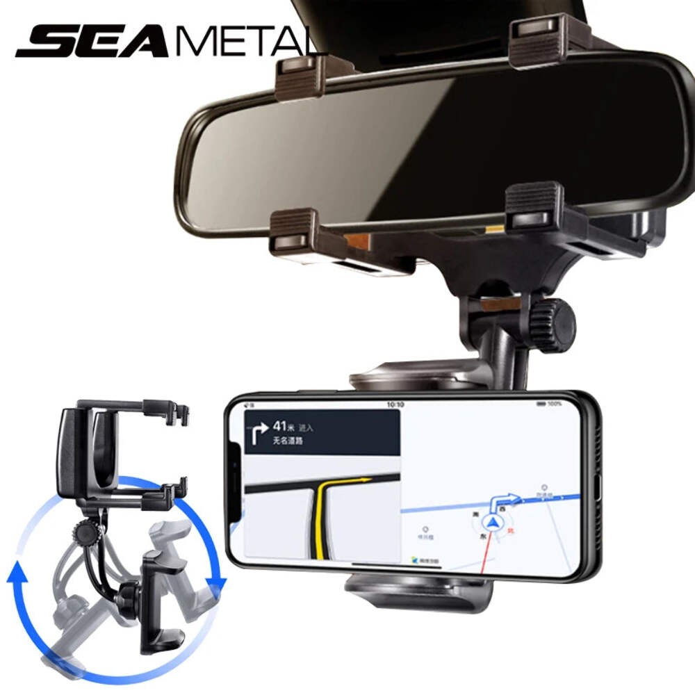 SEAMETAL Rearview Mirror Phone Holder for Car Free Rotation Adjustment Bracket