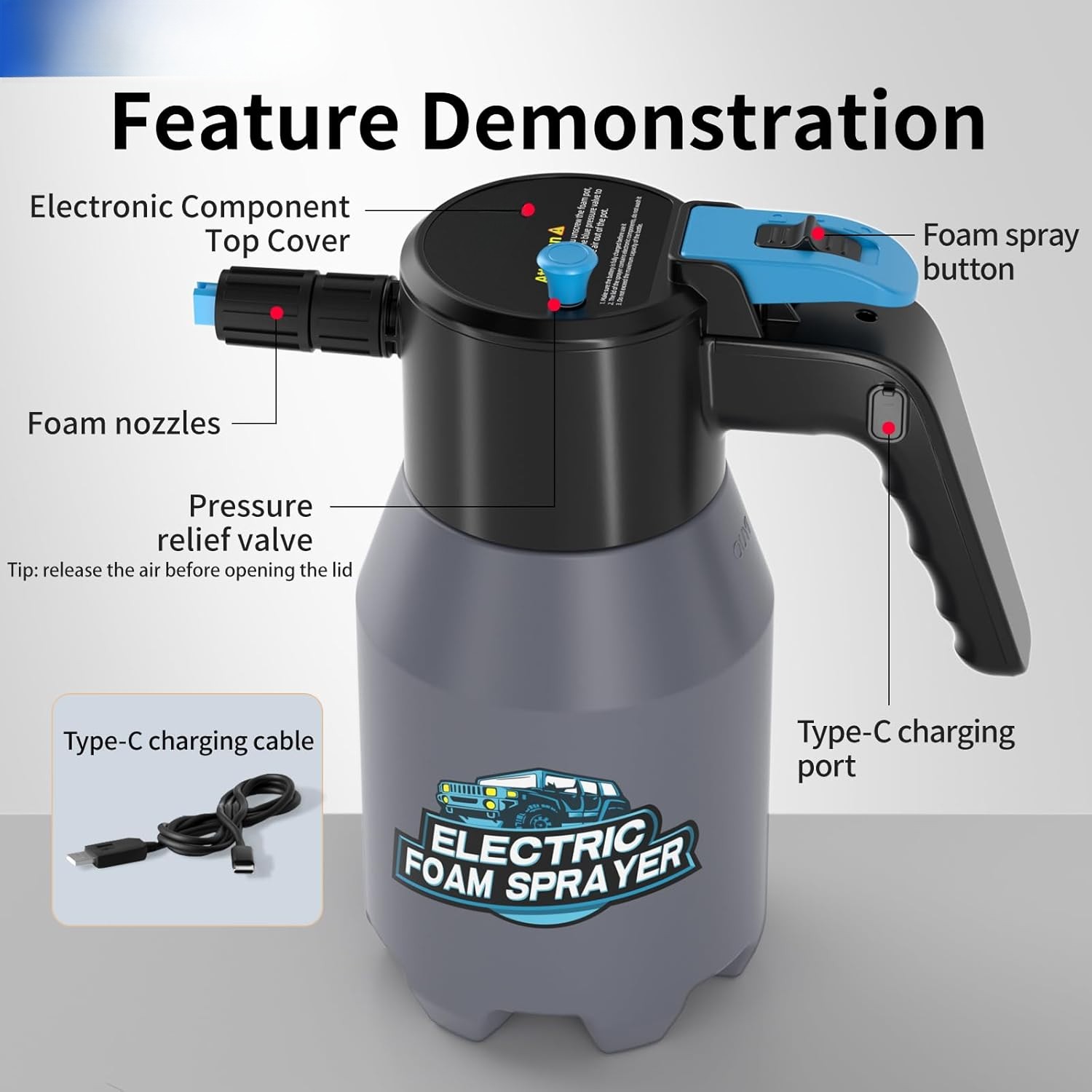 Electric Foam Sprayer for Car Wash, Pump Sprayer, Battery Powered,
