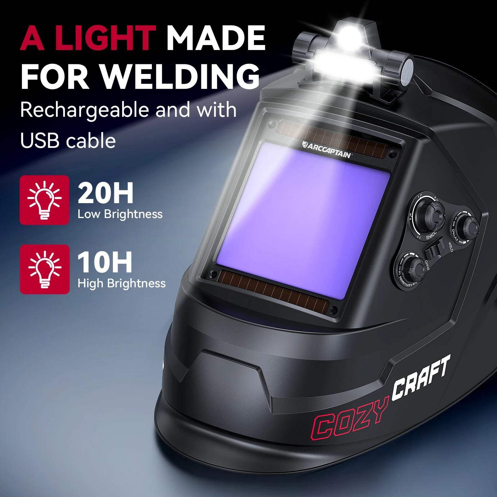Welding Helmet ARCCAPTAIN Auto Darkening Solar Powered True Color Hood SUV Truck