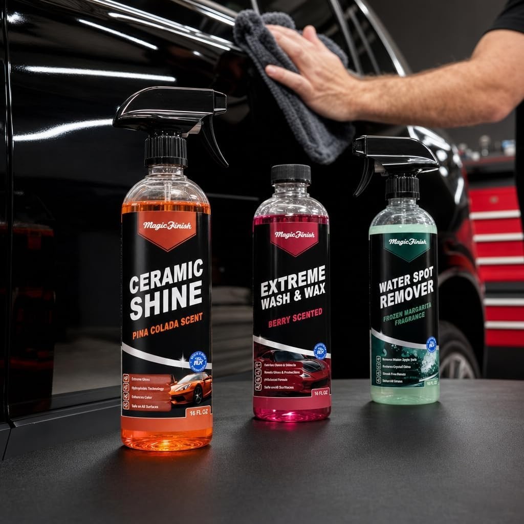 Magic Finish Complete Car Care Bundle – Ceramic Shine Spray, Water Spot Remover