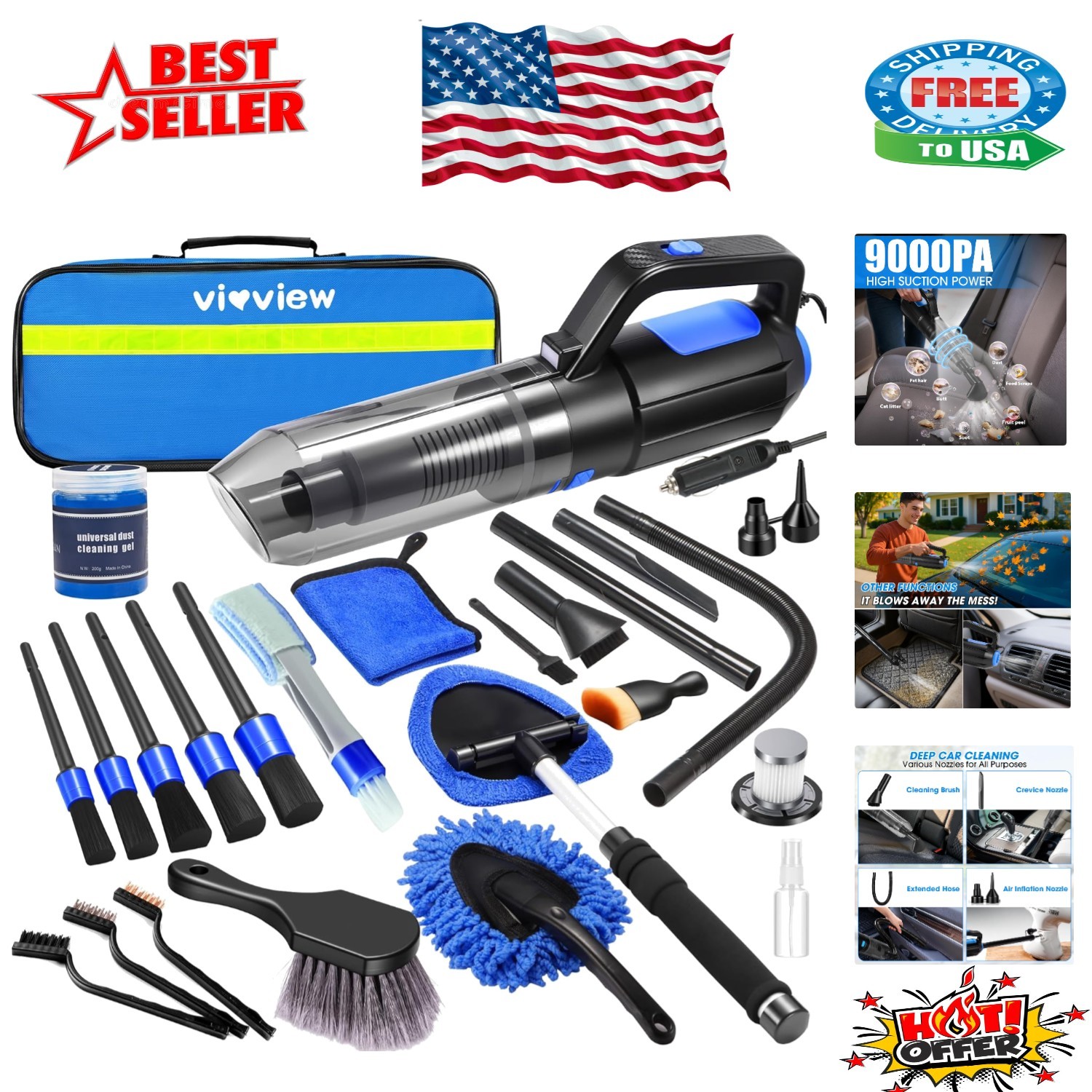 Comprehensive 25PCS Car Cleaning Set with Vacuum, Brushes, and Cleaning Gel
