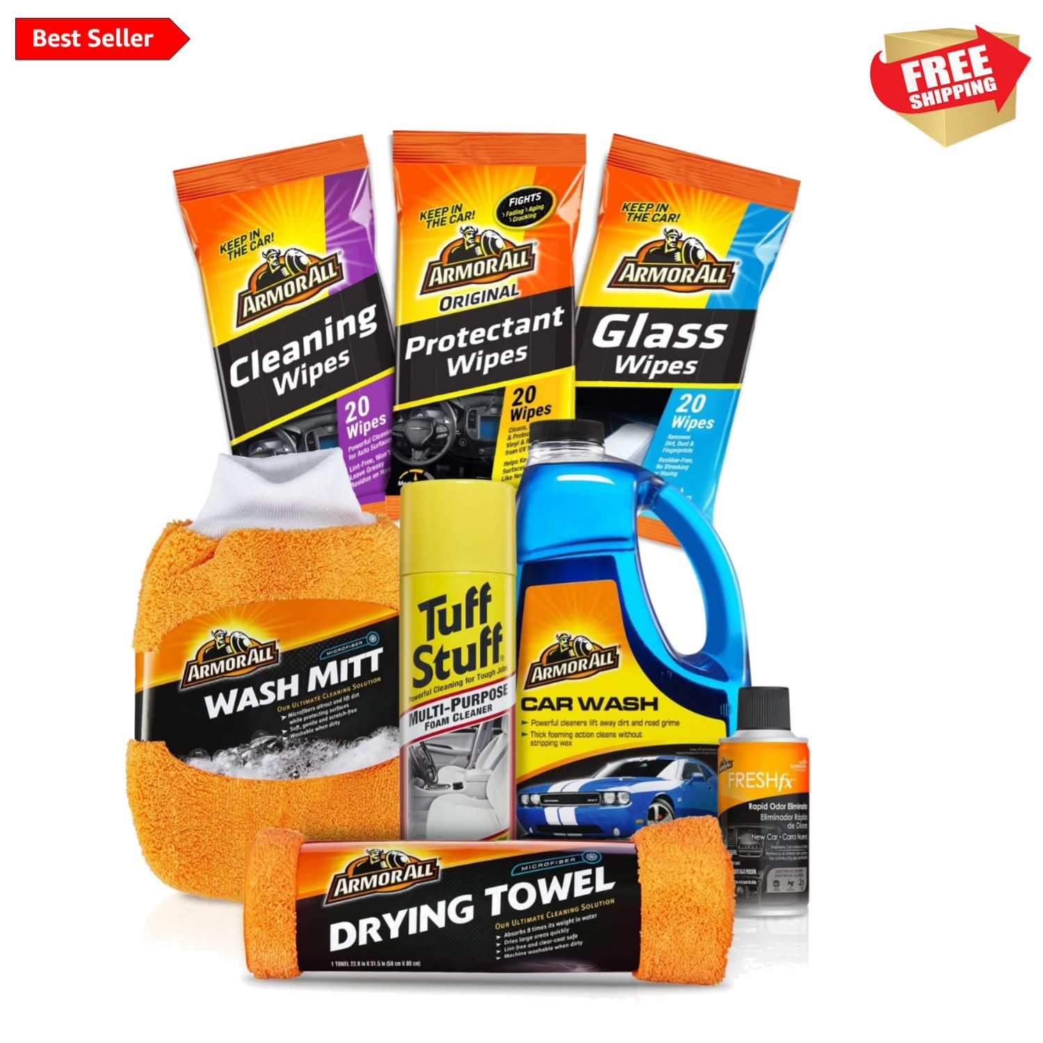 New Car Feel: 8-Piece Cleaner Kit with Protectant Wipes and Air Freshener