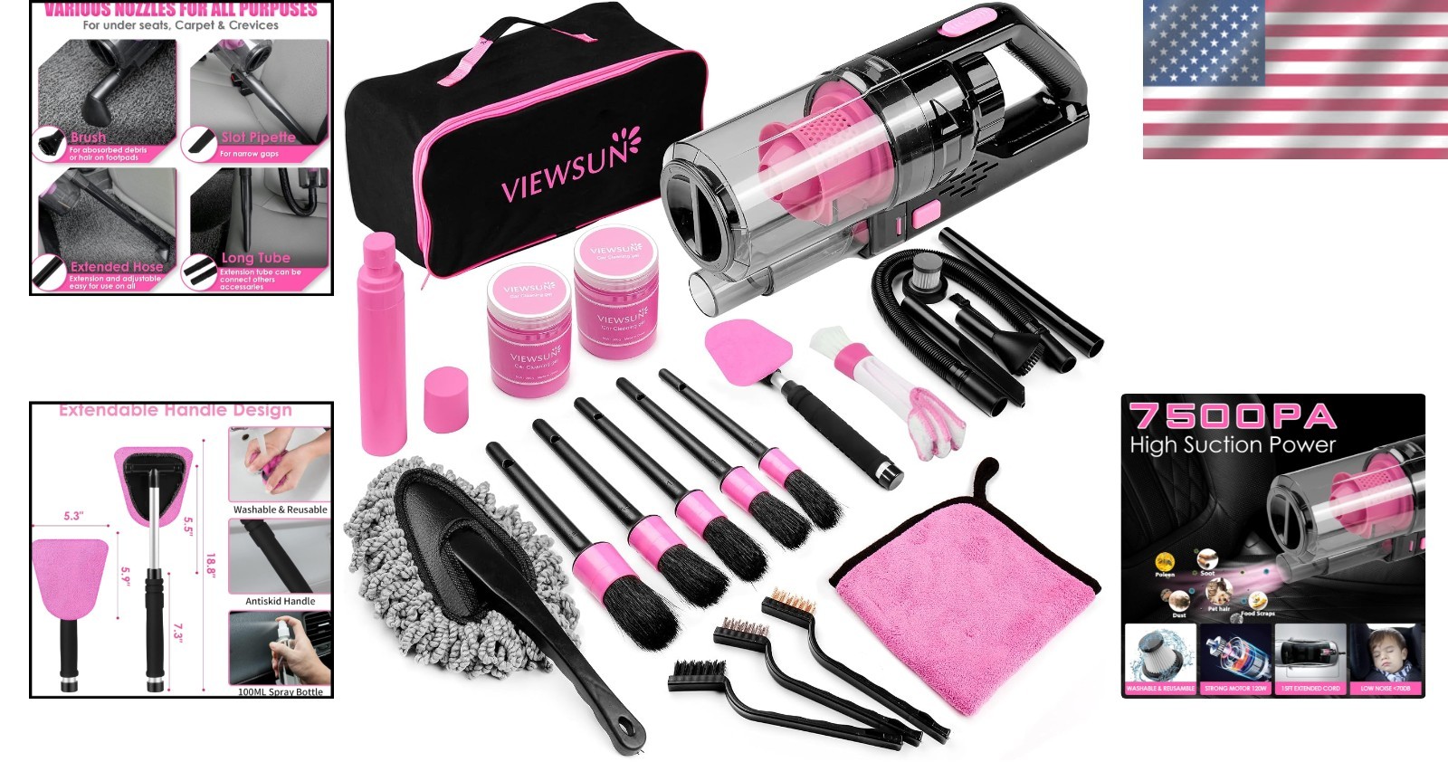 Pink Car Interior Detailing Kit – Complete Accessories