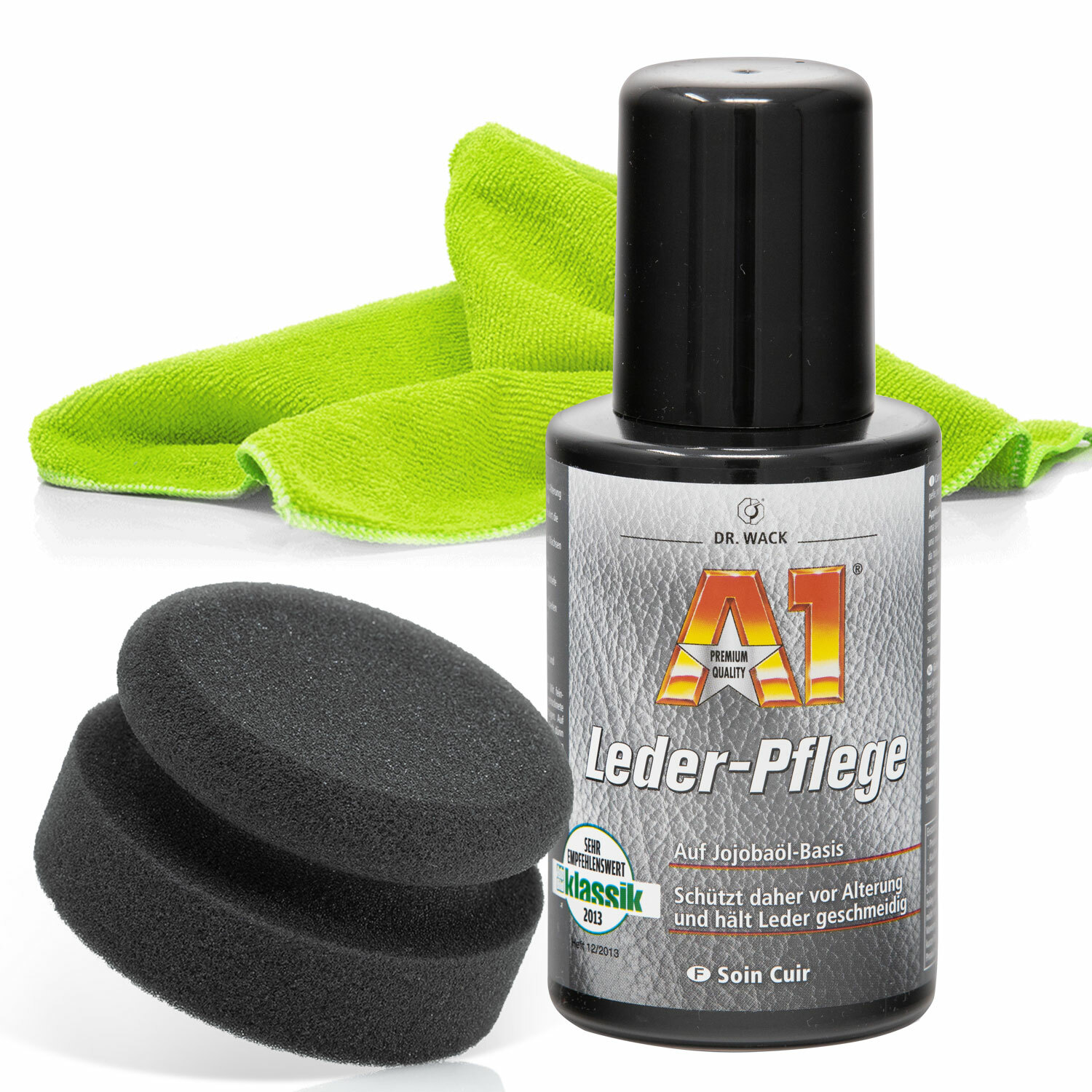 Dr. Wack A1 Lederpflege – 250 ml + Handpolierschwamm soft + Microfaser 320 GSM
