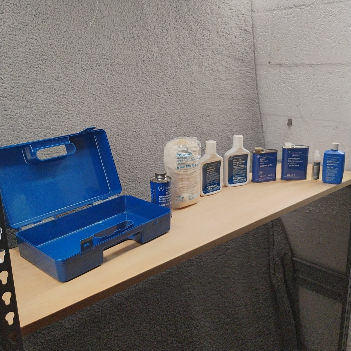 Mercedes 600 vintage Car Cleaning Kit Case Paint Care and various cleaning items