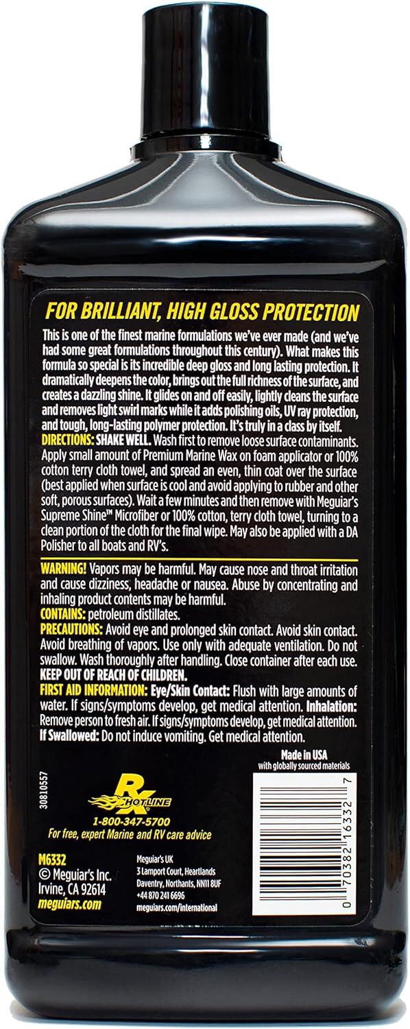 Meguiars Flagship Premium Marine Liquid Wax Polish Long Lasting Boat RV 32oz