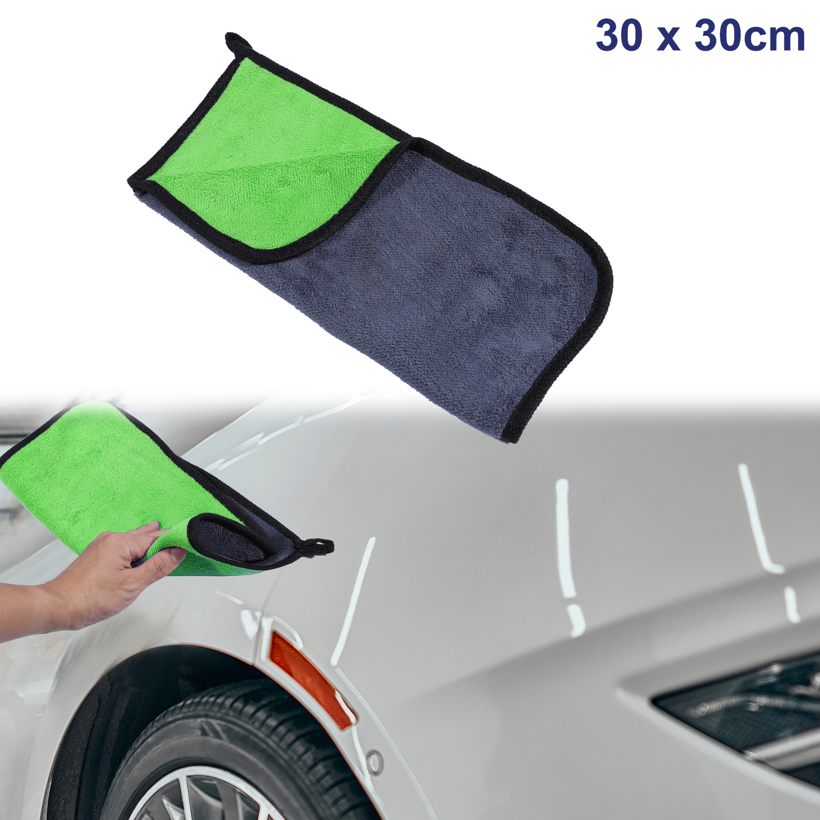 1pcs Microfibre Car Drying Towel 30 x 30cm 600GSM Highly Absorbent Gray Green
