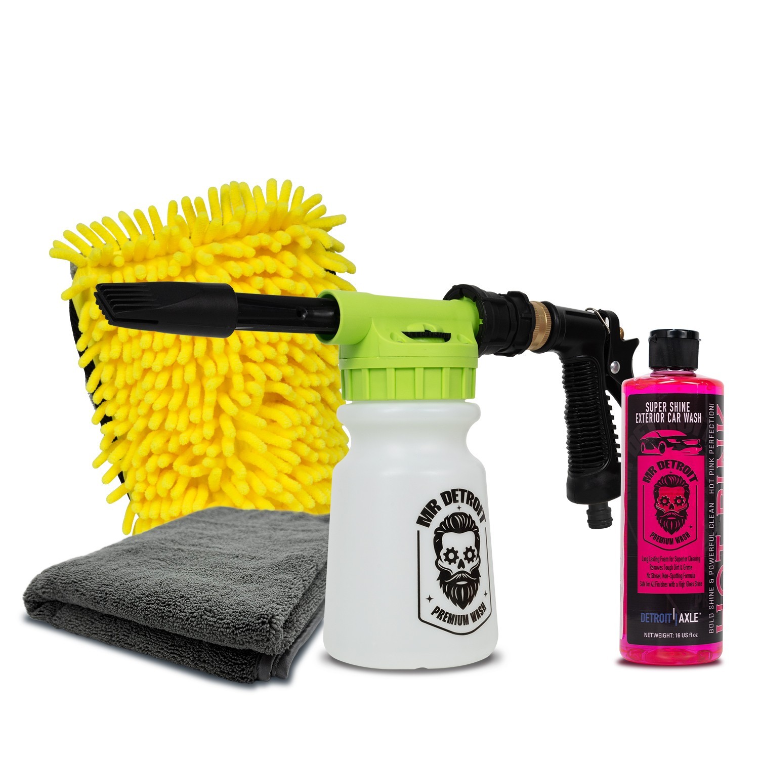 Mr. Detroit-4pc Foam Car Wash Kit w/ Blaster, 16oz Soap & More – Scratch-Free