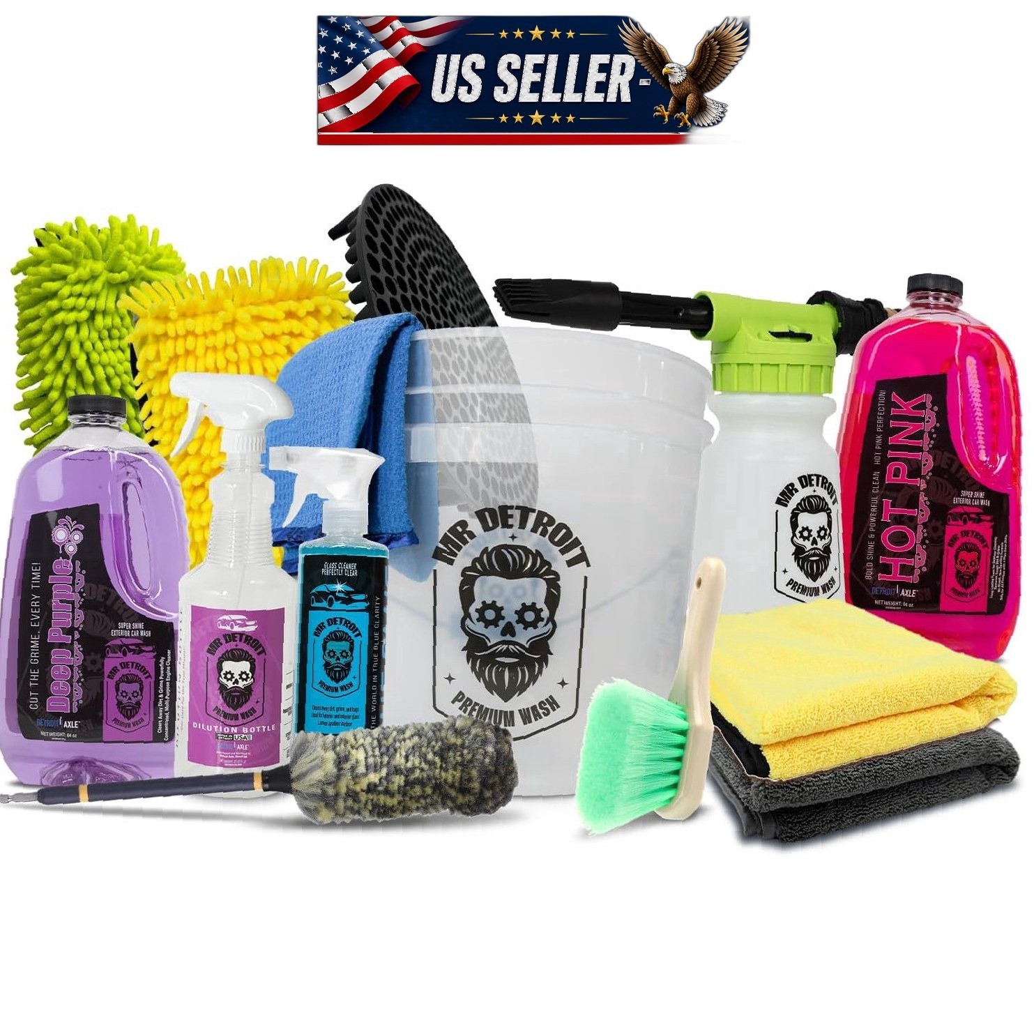 Mr Detroit 14pc Exterior Car Wash Detailing Kit w/ Towels Brushes Soap Supplies