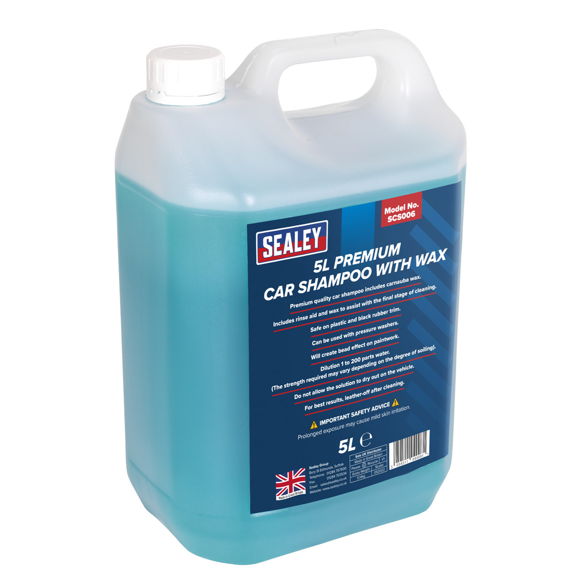 Sealey SCS006 Premium Car Shampoo With Carnauba Wax 5 LTR