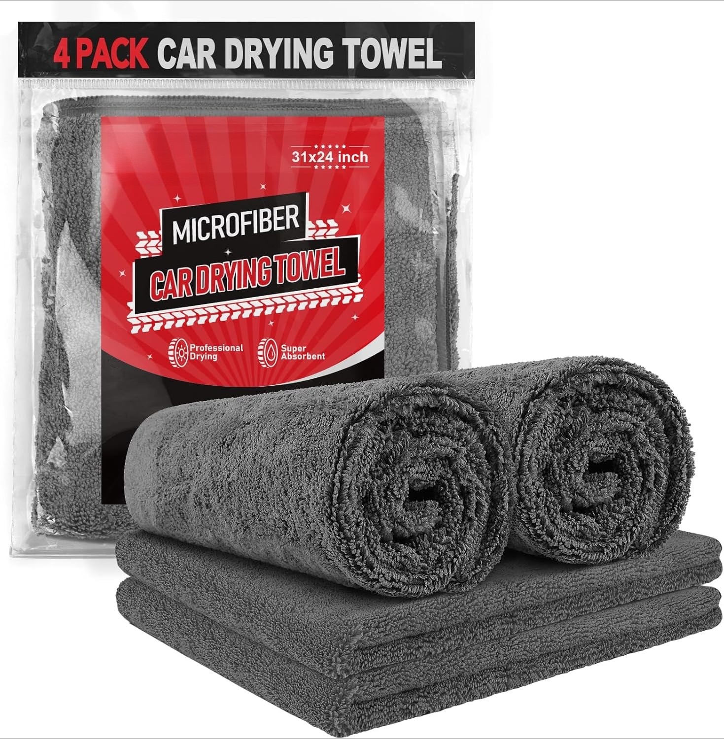 Microfibre Car Towel – Set of 4, Size 24 inches x 31 inches, Grey