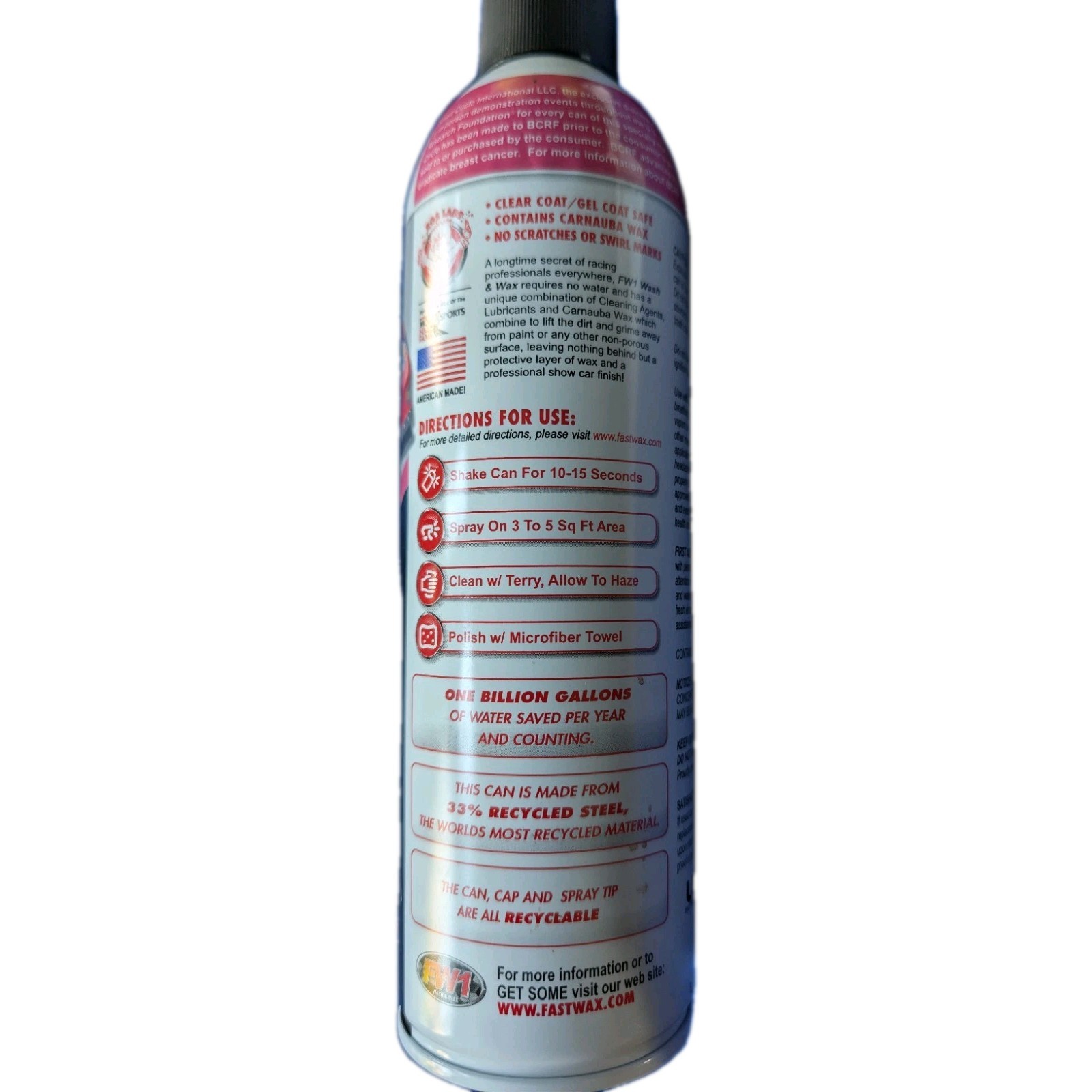 FW1 Cleaning Wax WATERLESS DETAIL SYSTEM Carnauba Car Wash NEW FULL No Water Req