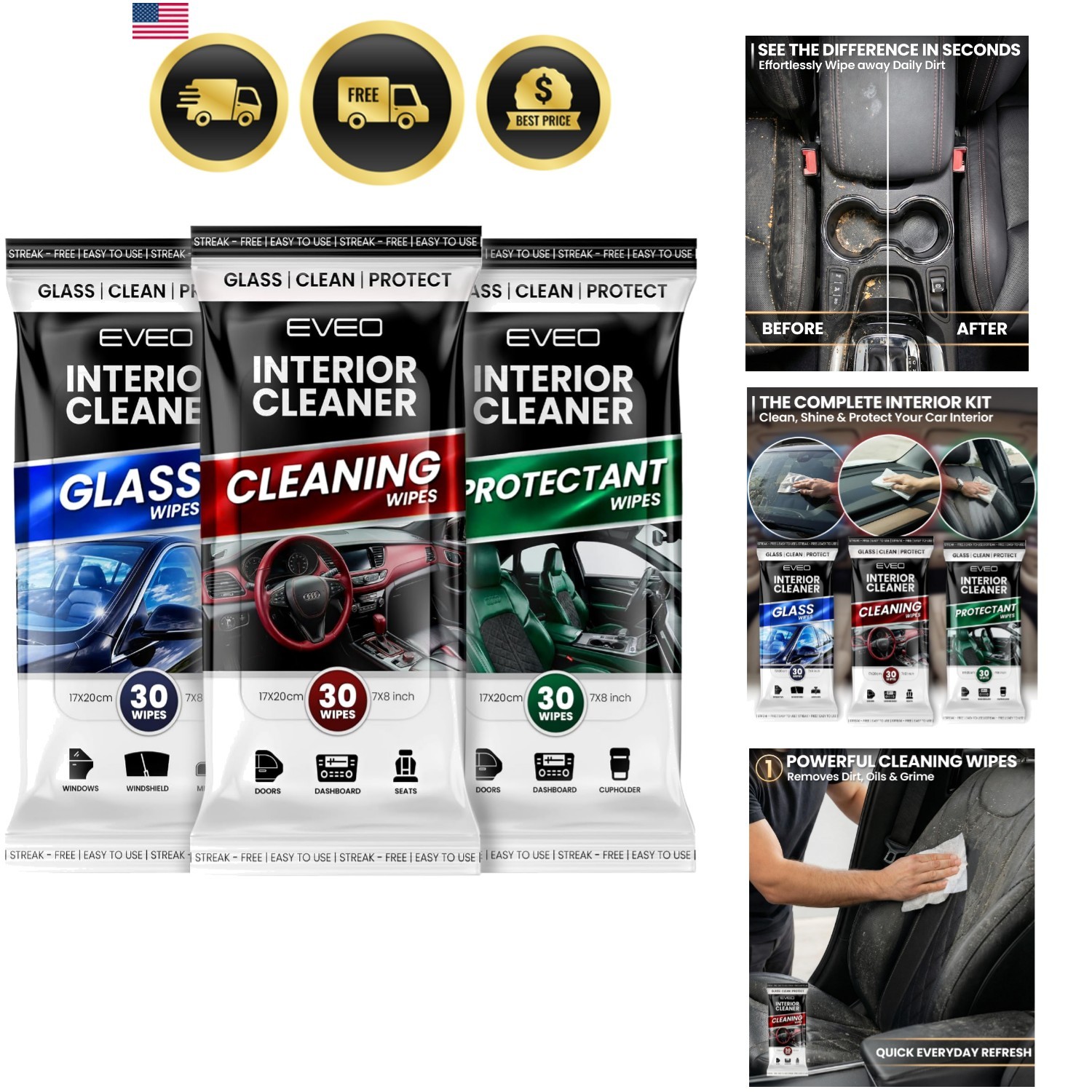 Interior Cleaning Kit -3-in-1 Car Interior Wipes | Interior , Car Cleaning Ki…