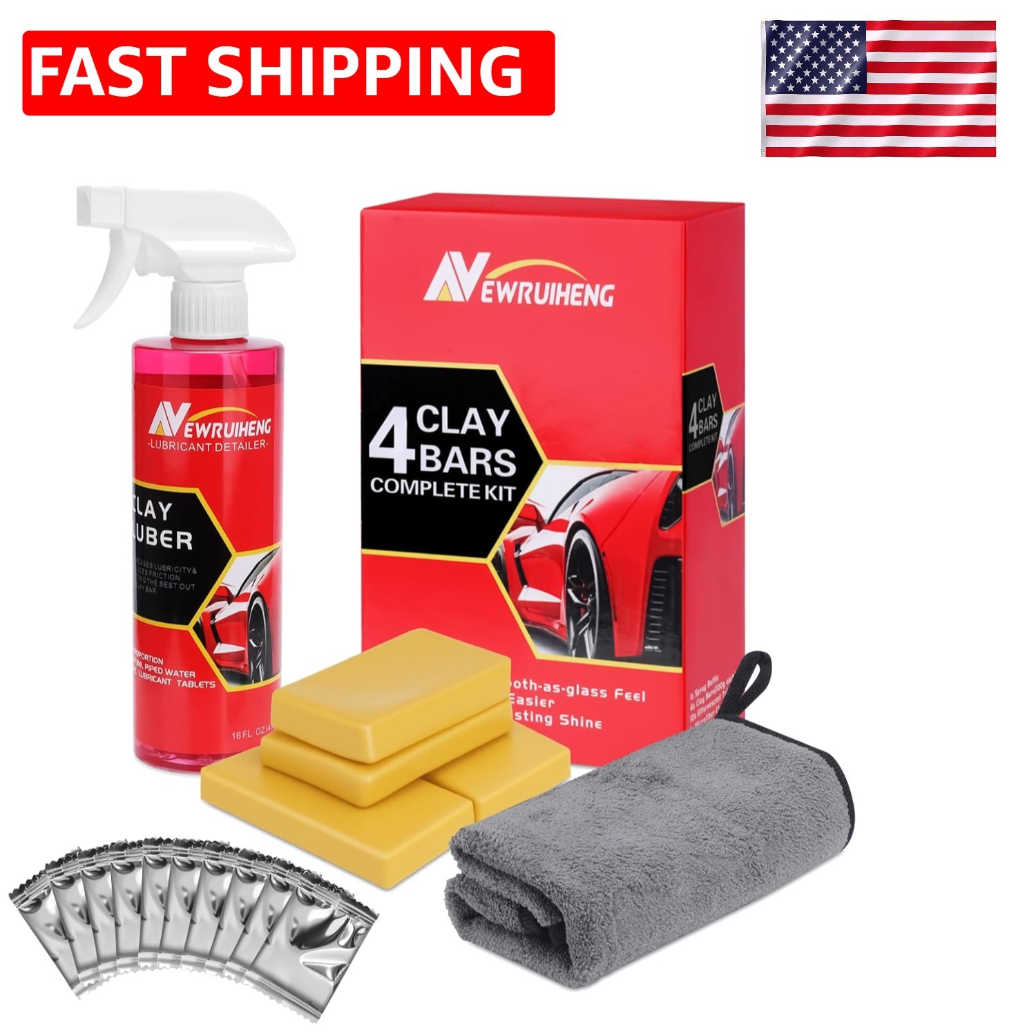 Car Clay Bars & Lubricant Kit: 4 Bars and 10 Tablets for Glossy Finish