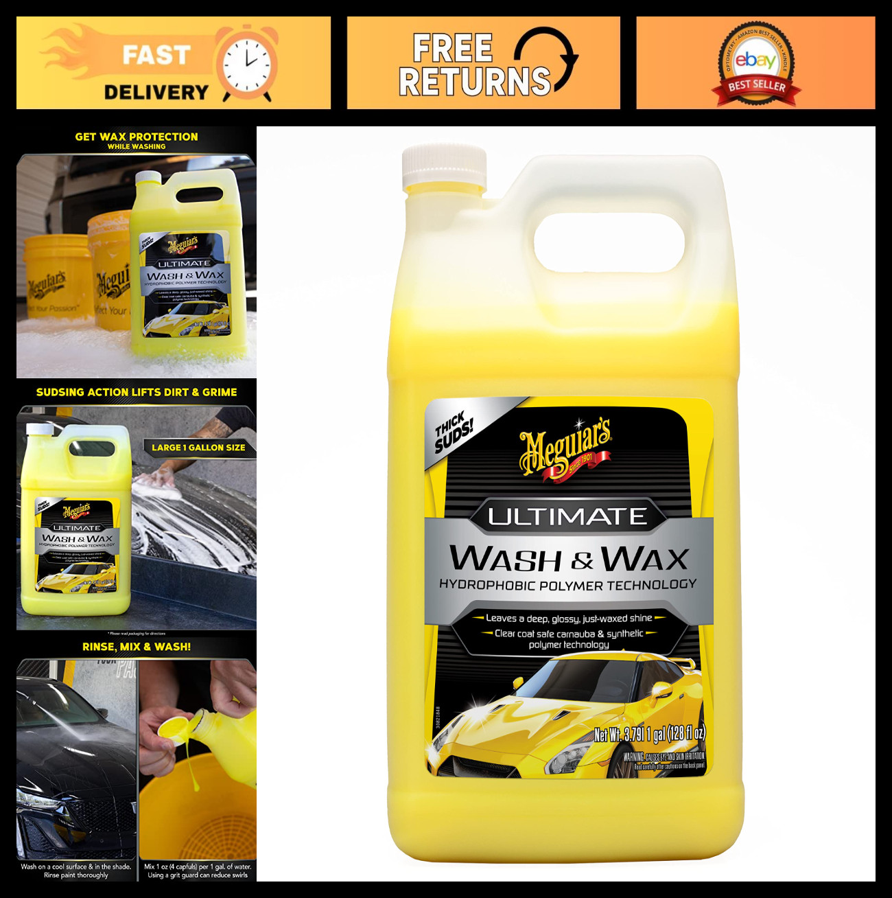 Ultimate Wash and Wax Car Soap – Cleans, Shines & Protects, pH Balanced, 1 Gallo