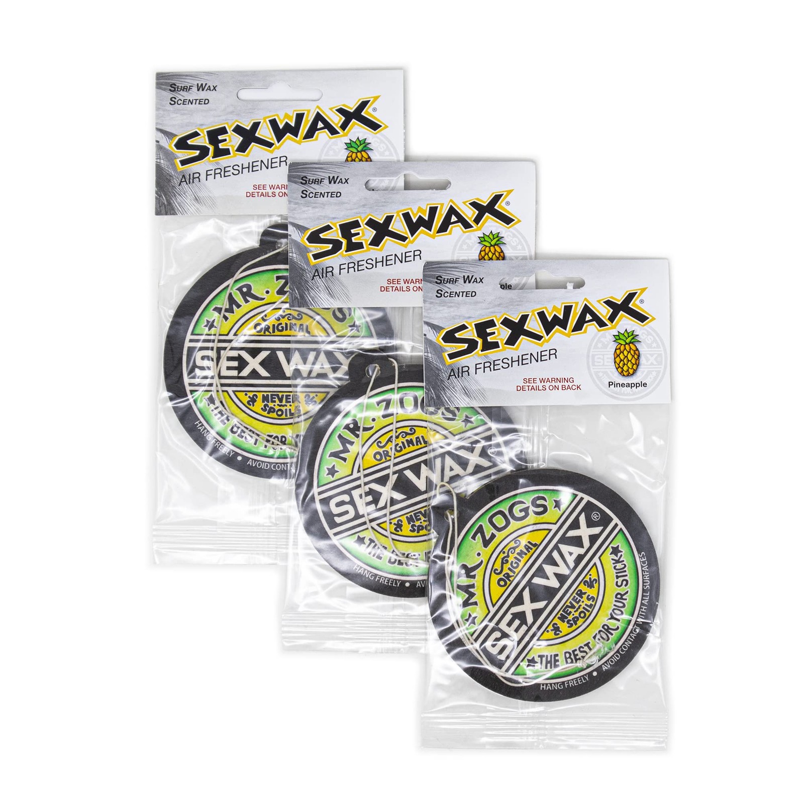 Sex Wax Air Freshener (3-Pack, Pineapple) 3 Count (Pack of 1), Green