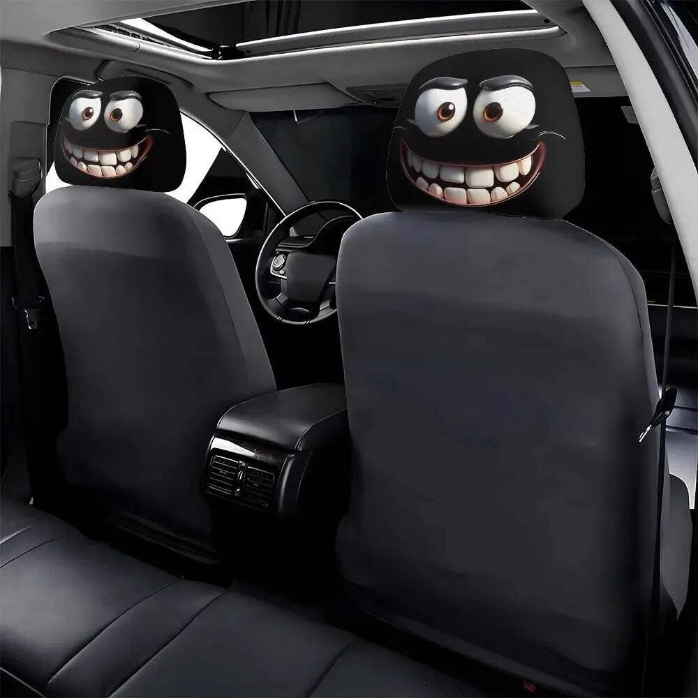 2pcs Cartoon Face Printed Car Pillowcase Soft Comfortable Decorative Cushion