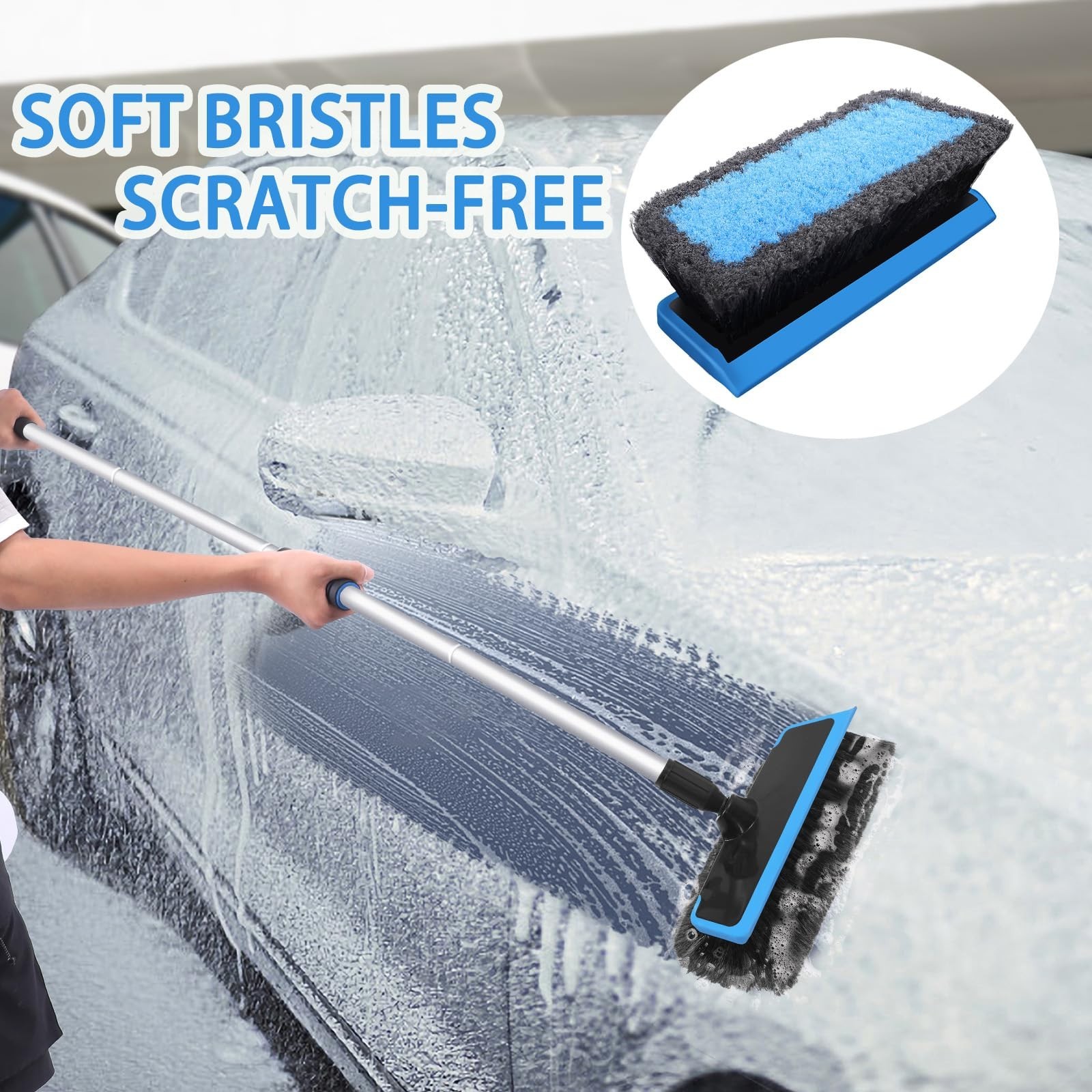 62” Car Wash Brush Kit – Long Handle, Soft Bristles, Scratch-Free Mop, Mitt, Sq