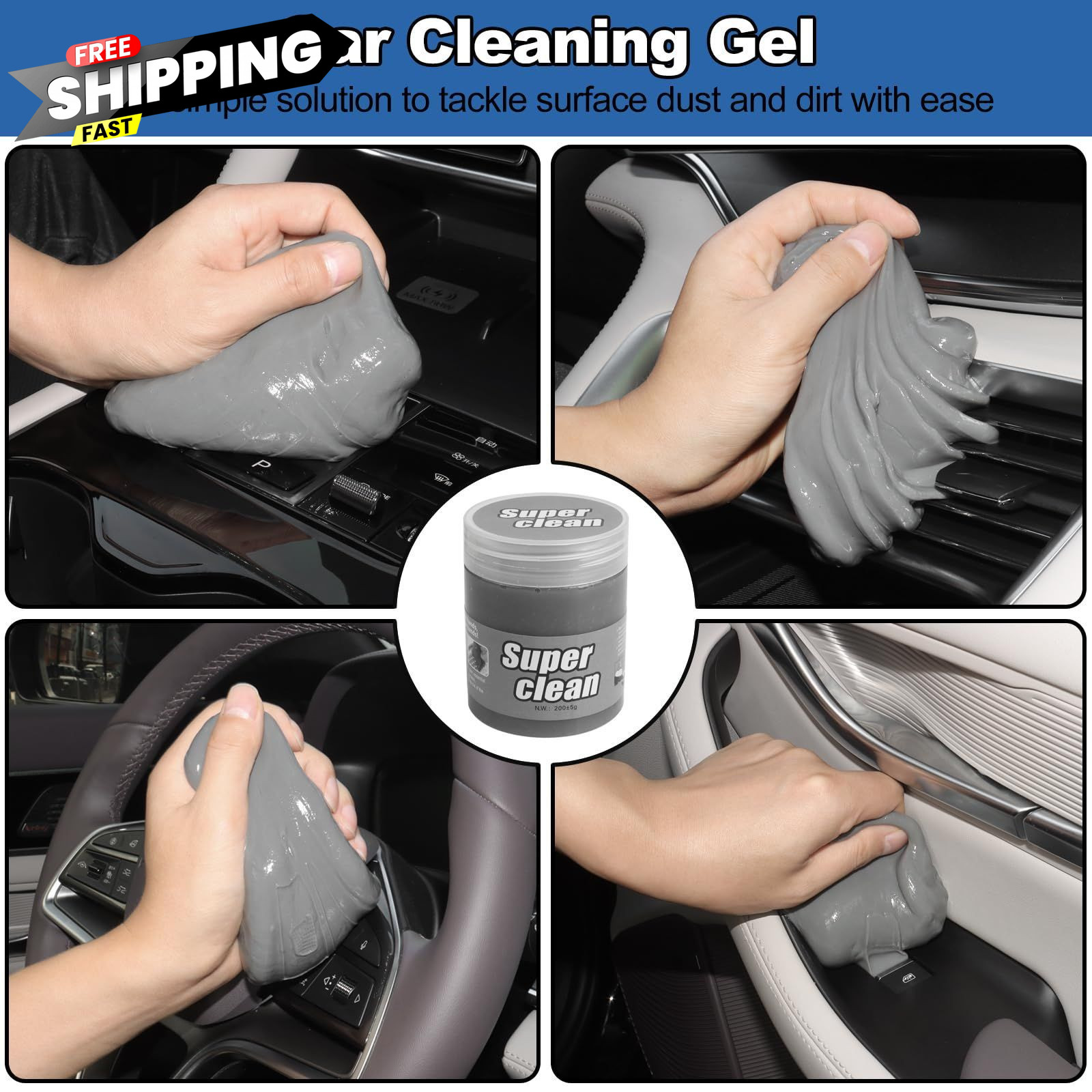 NIKCOSMK Windshield Cleaner Tool, 14Pcs Car Cleaning Kit – Interior Black