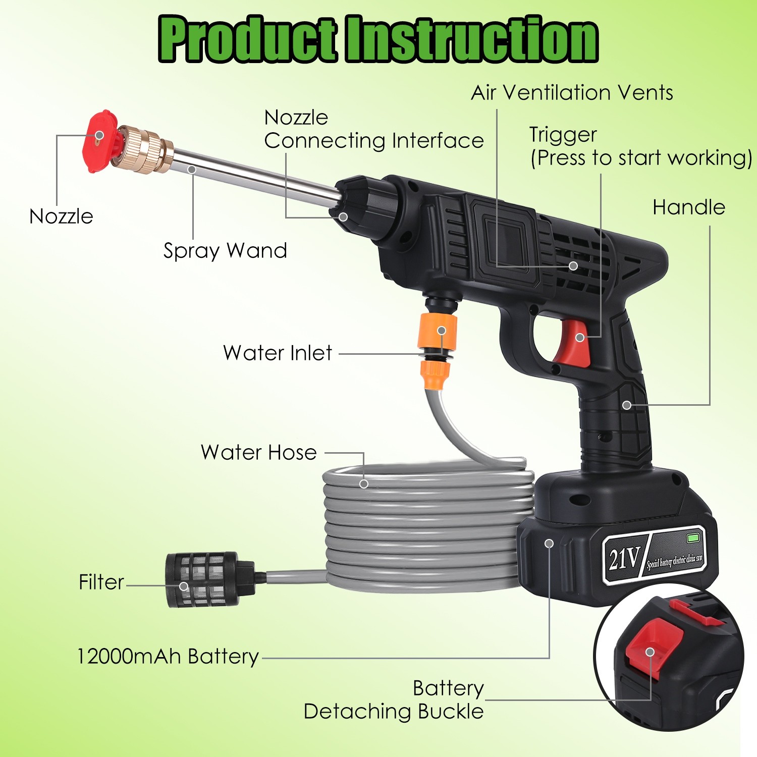 Cordless Electric Pressure Washer, 400PSI Portable Power Cleaner for Car/Bike