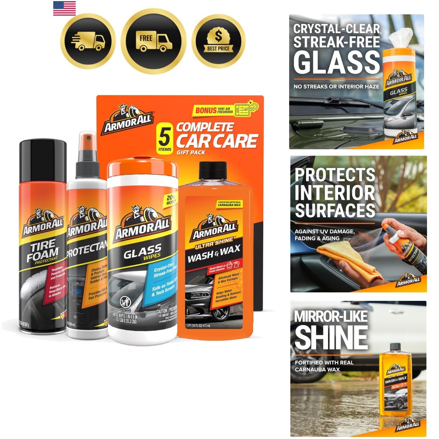 Car Wash and Car Cleaner Kit by , Includes Glass Wipes, Car Wash & Wax Concen…