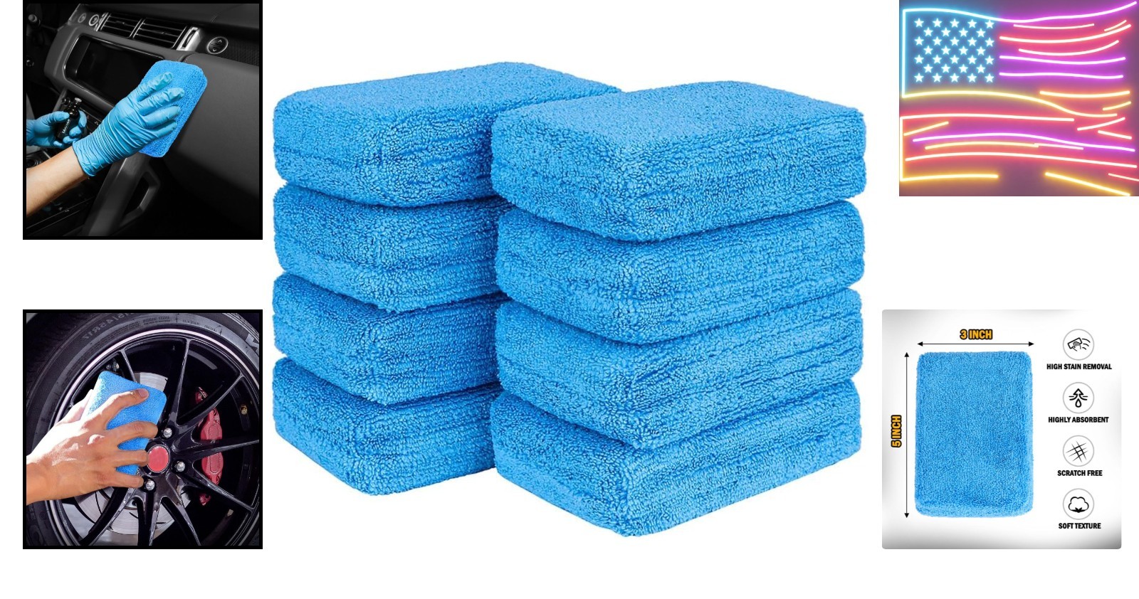 Microfiber Applicator Pads, Scratch-Free Car Wash Sponge for Cleaning, Wax F…