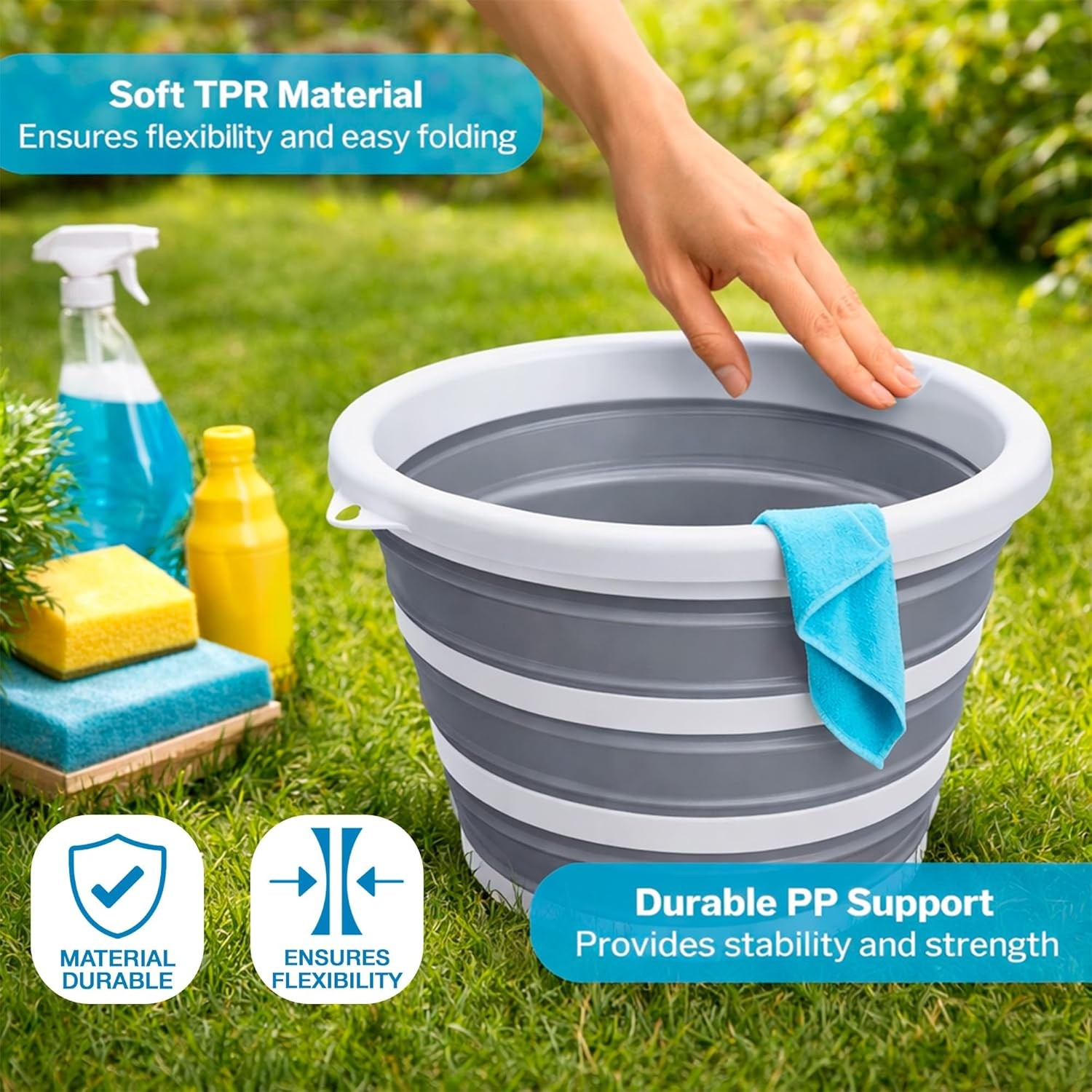 Collapsible Bucket with Handle 2.6 Gallons 10L Foldable Bucket