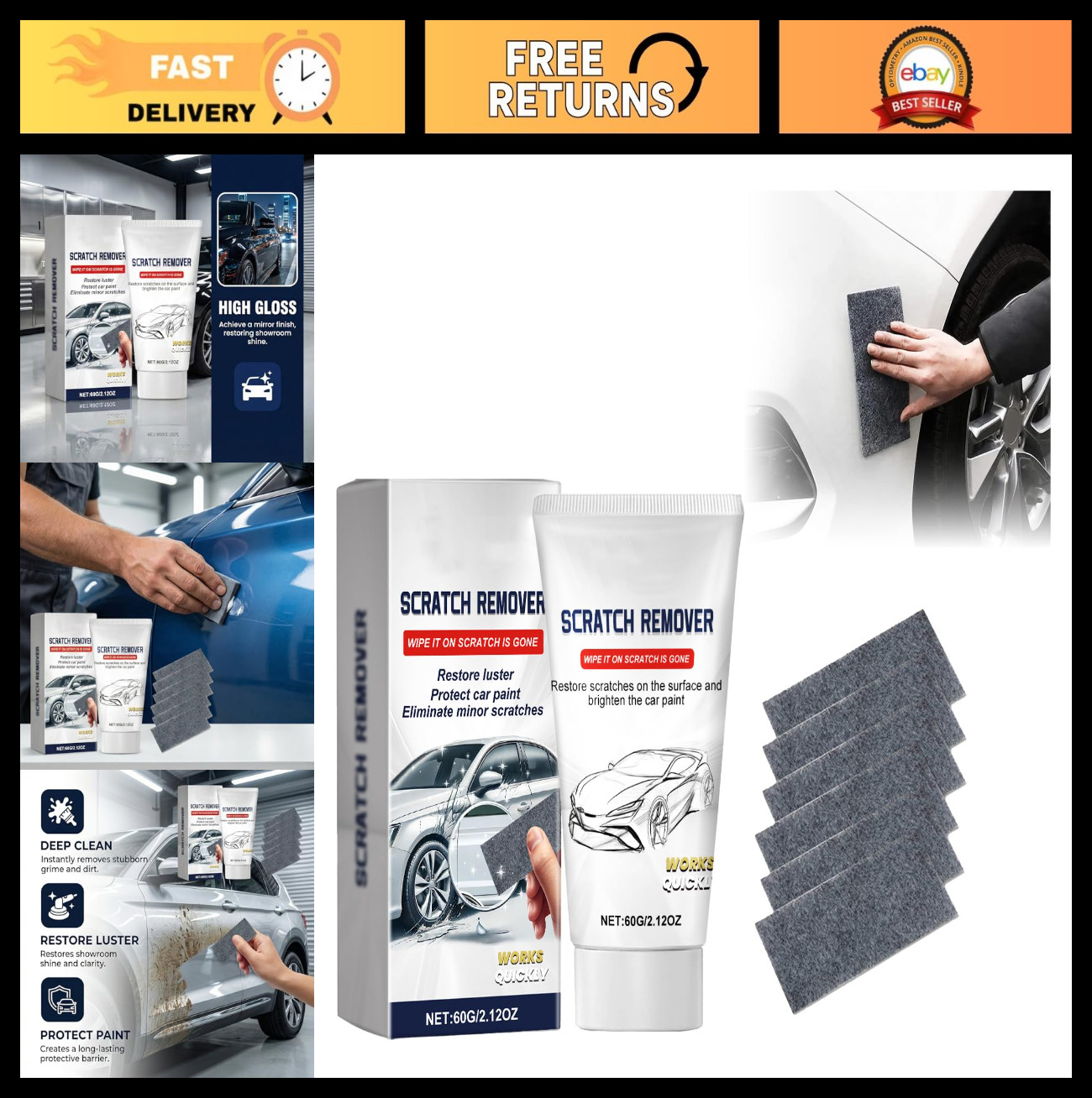 Car Scratch Remover Kit – Nano Sparkle Cloth, Quick & Easy Repair for All Colors