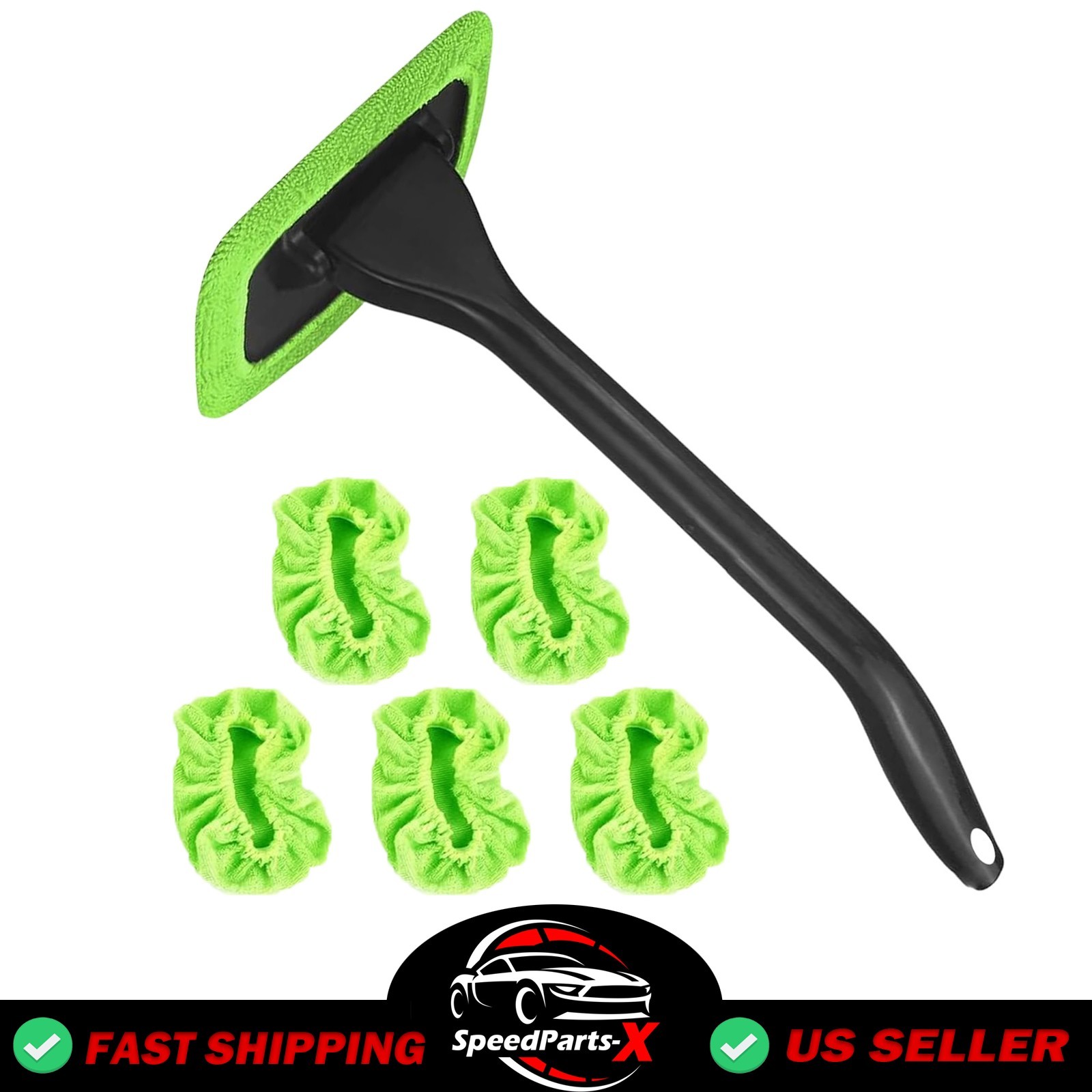 Car Windshield Screen Demister Cleaning Wash Brush Five Green Replacement Cloths