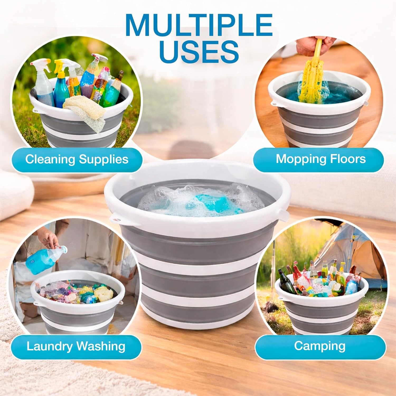 Collapsible Bucket with Handle 2.6 Gallons 10L Foldable Bucket