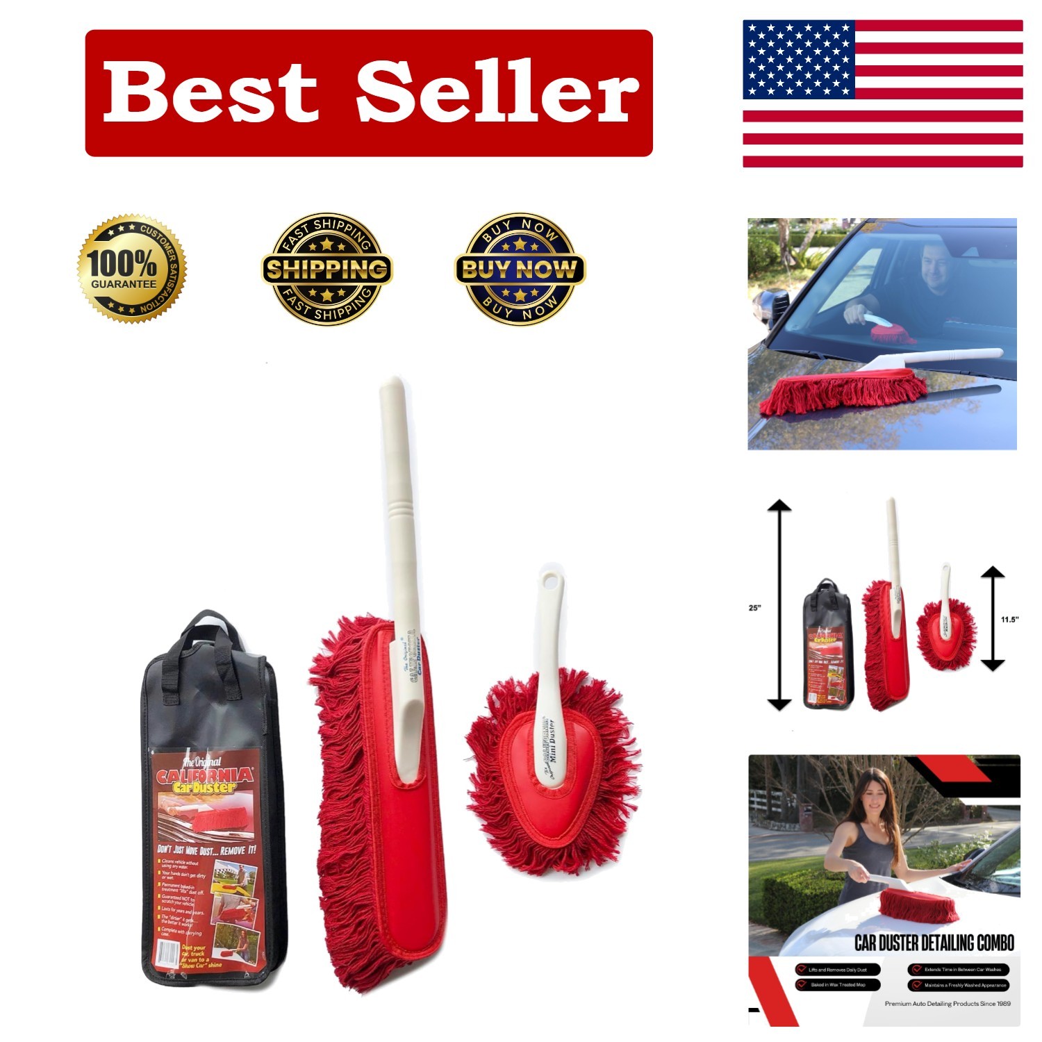 Compact 25″ Detailing Kit with Wax-Treated Soft Dusters for Quick Cleaning