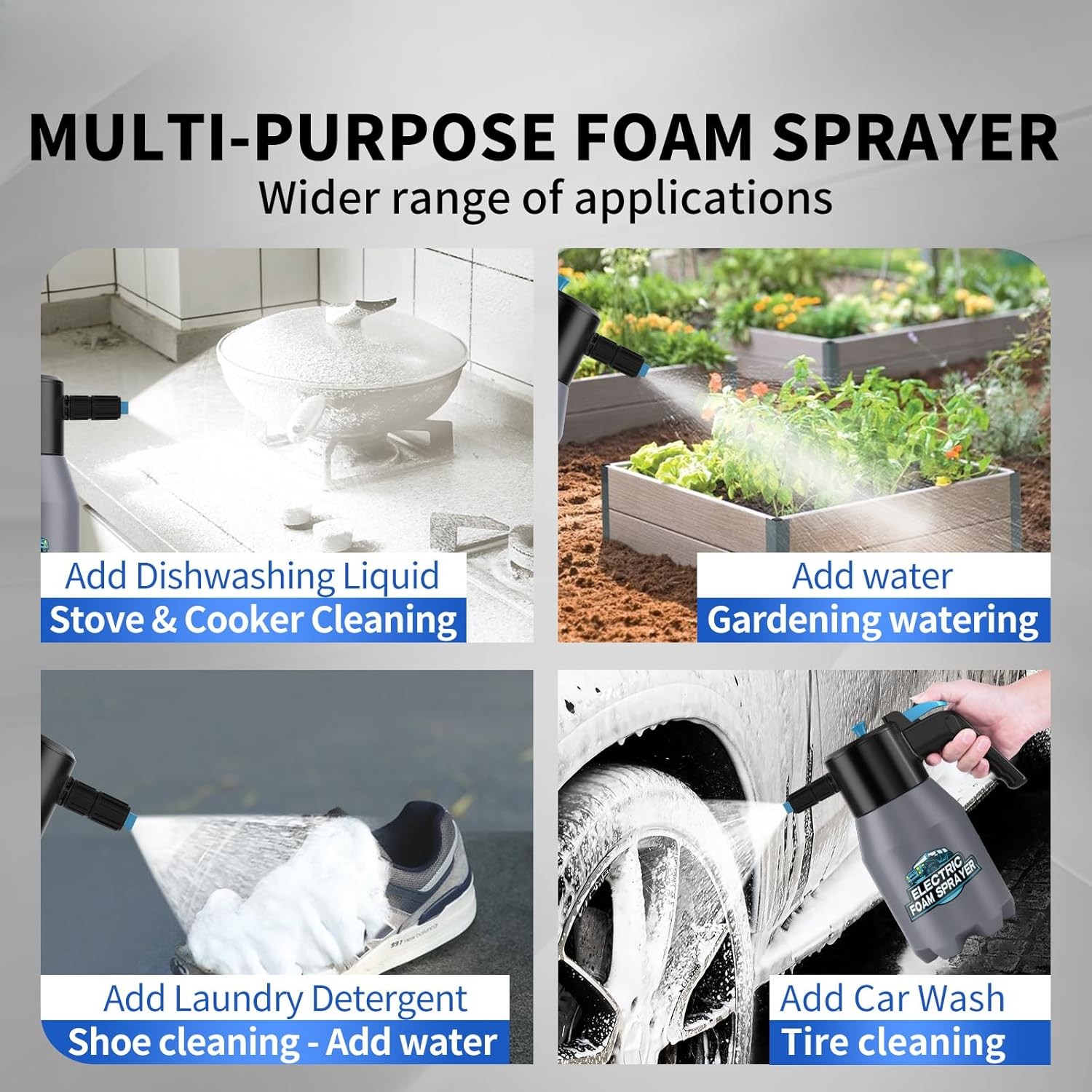 Electric Foam Sprayer for Car Wash, Pump Sprayer, Battery Powered,