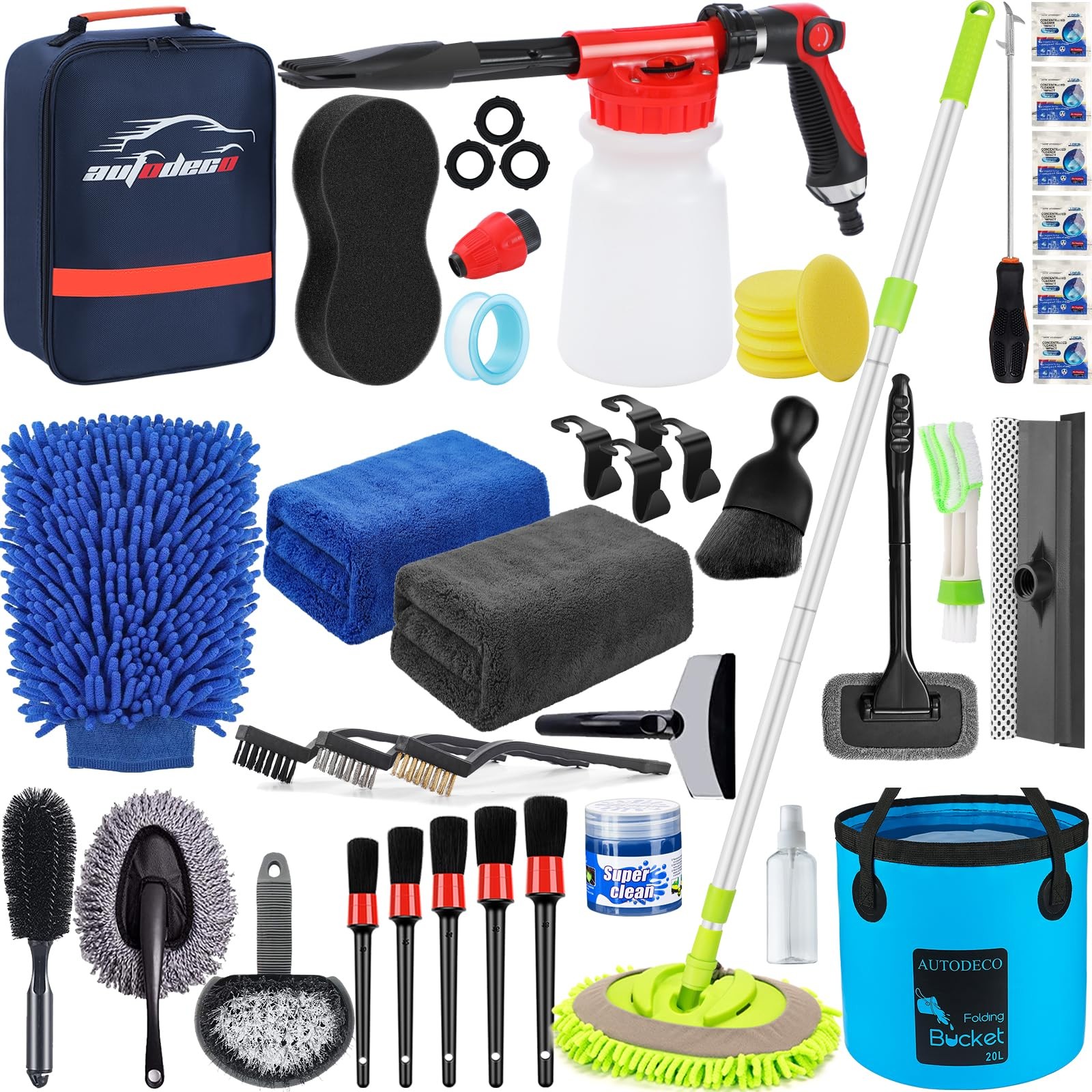 AUTODECO 42Pcs Car Wash Detailing Kit Cleaning Set with Foam Gun 42Pcs, Blue