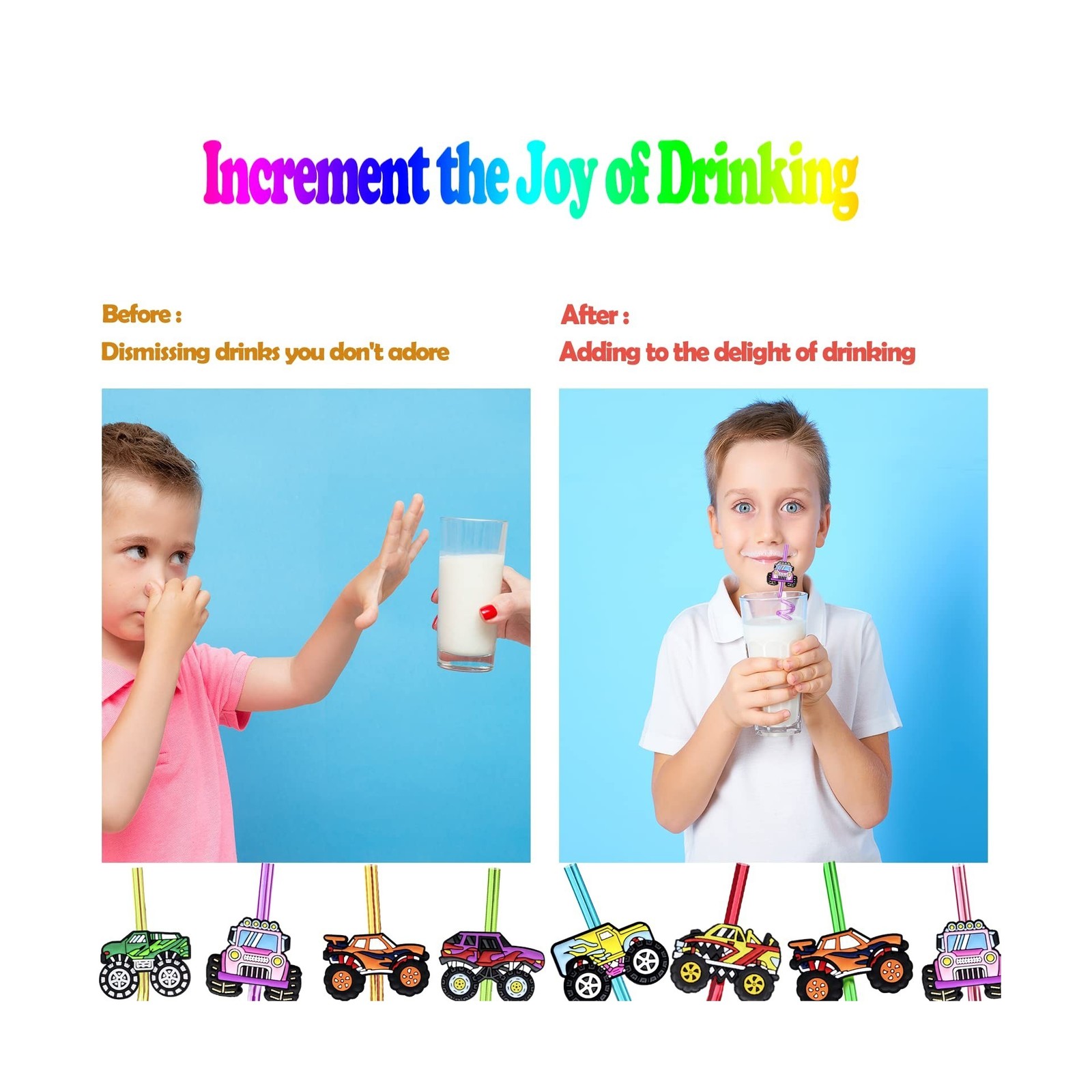 24 Monster Truck Party Car Reusable Styling Straws for Monster Truck Car Birt…