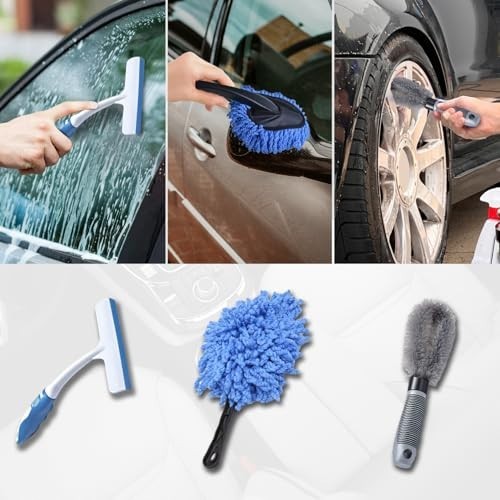 Car Wash Kit 6 Piece Wash Mitt Microfiber Towel Bucket Scraper Brush Gloves