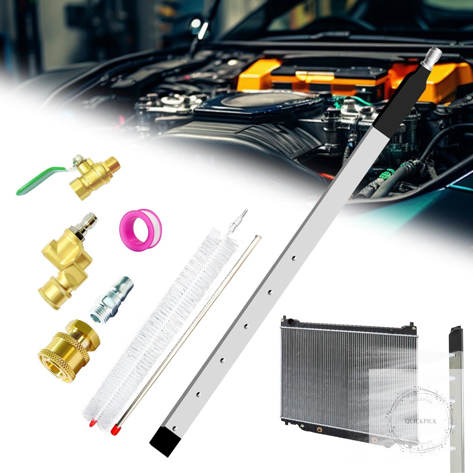 40″ Pro Radiator Cleaning Wand Kit–Stainless Steel Radiator Cleaner Wand with 6
