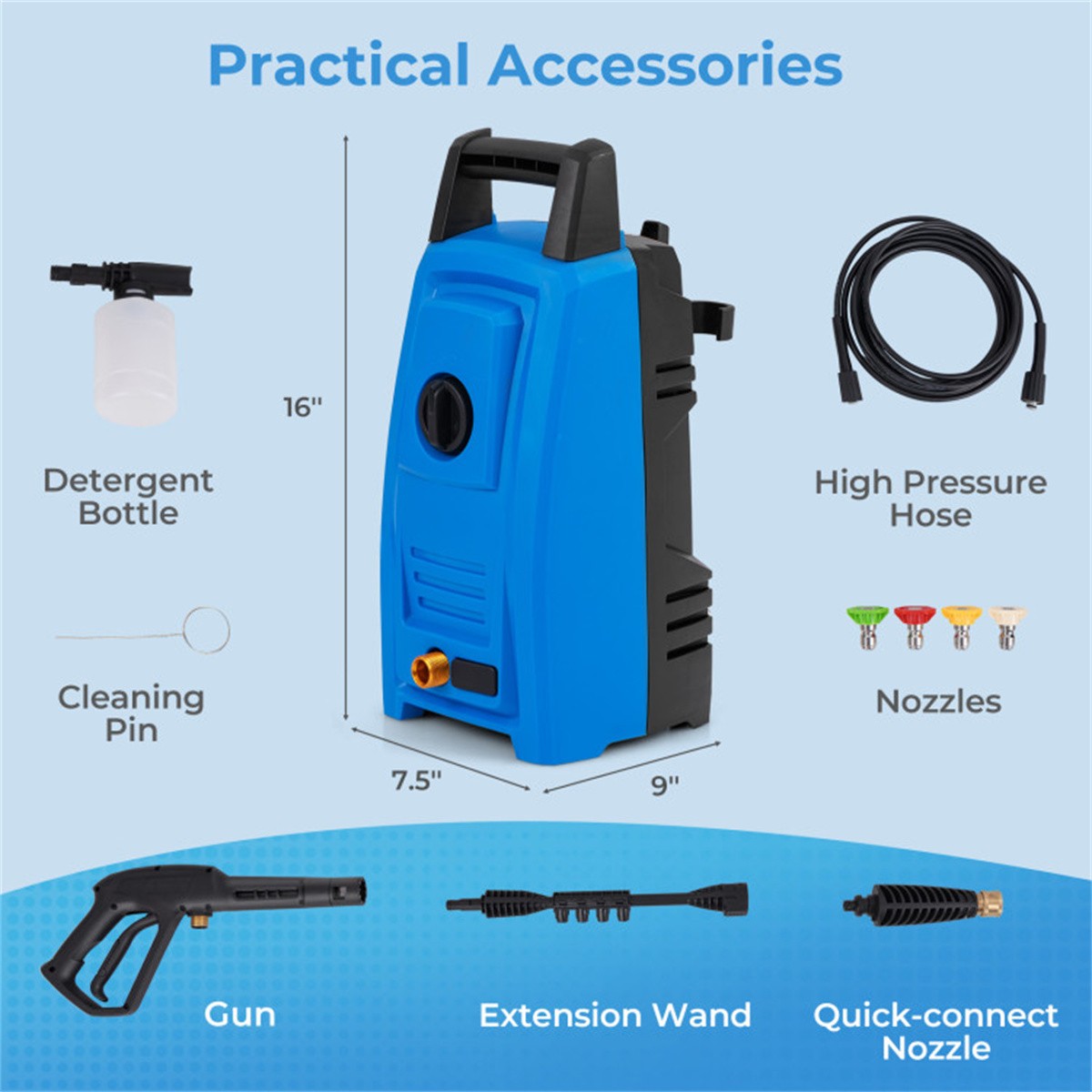 Electric Pressure Washer.Versatile Nozzle Options.Multiple Safety Protection