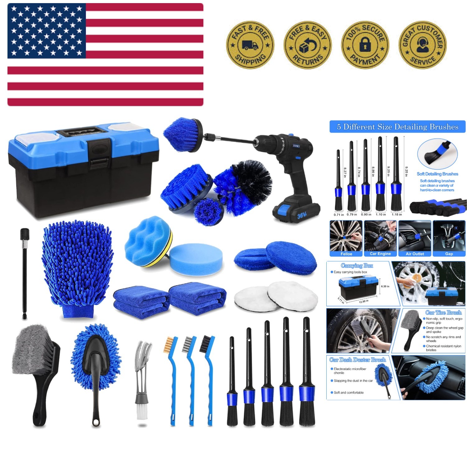 27Pcs Car Detailing Kit, Car Cleaning Kit, Car Detailing Brush Set, Drill Bru…