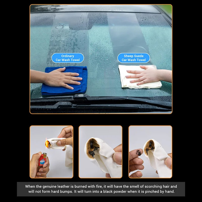 Natural Chamois Sheepskin Car Cleaning Drying Towel Quick Absorbent
