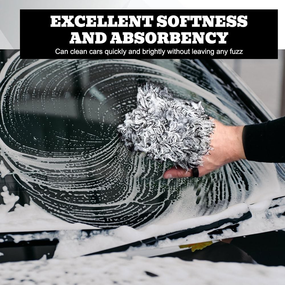 Lyxheth 2PCS Microfiber Car Wash Mitt, Gloves, 6.0*5.3 inches, Grey