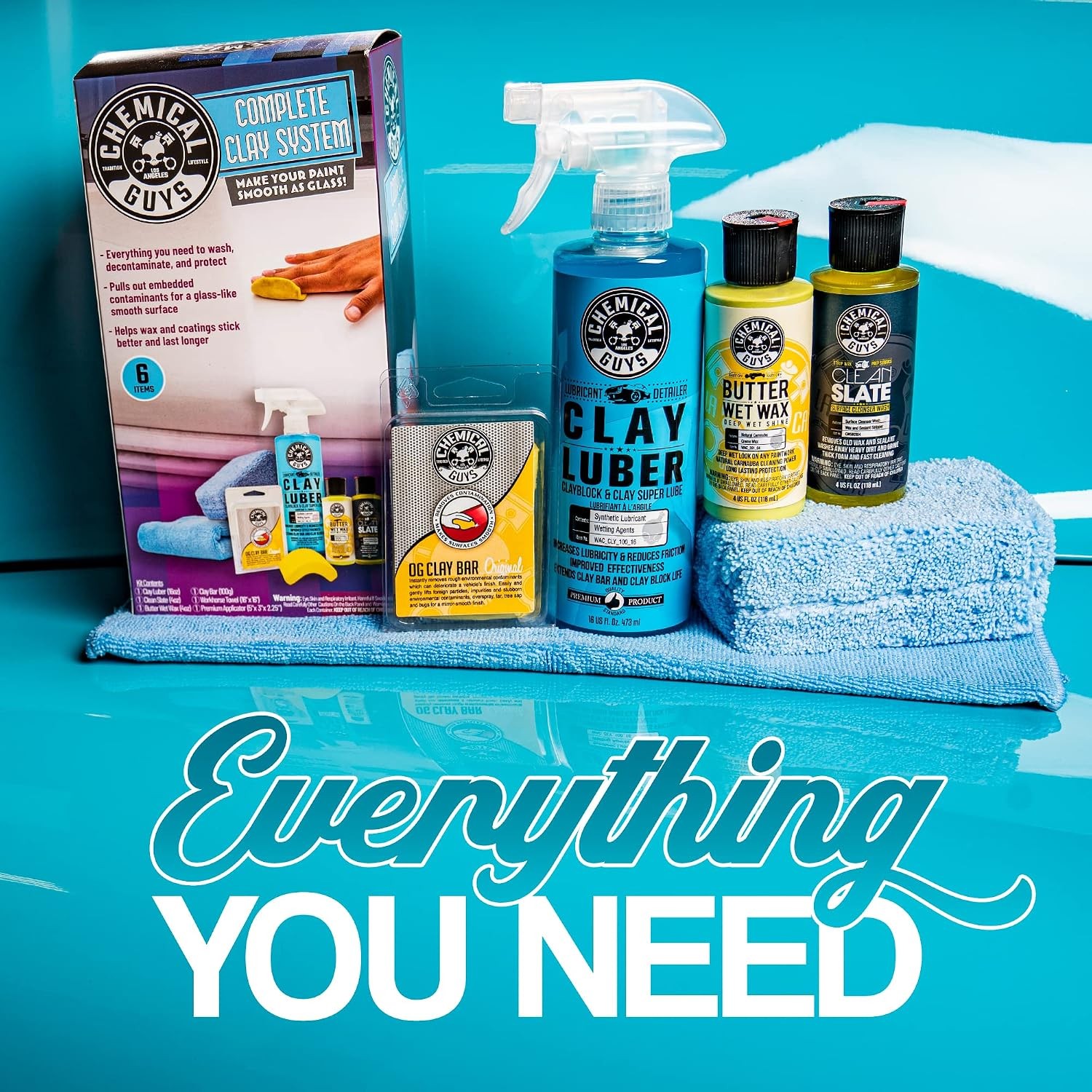 Chemical Guys 6-Piece Clay Bar & Luber Kit for Smooth Paint Prep & Cleaning