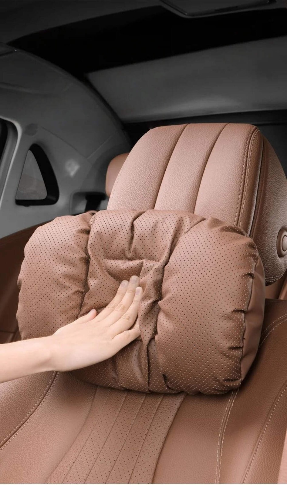 Memory Leather Car Headrest Neck Support Backrest Breathable Punched Design