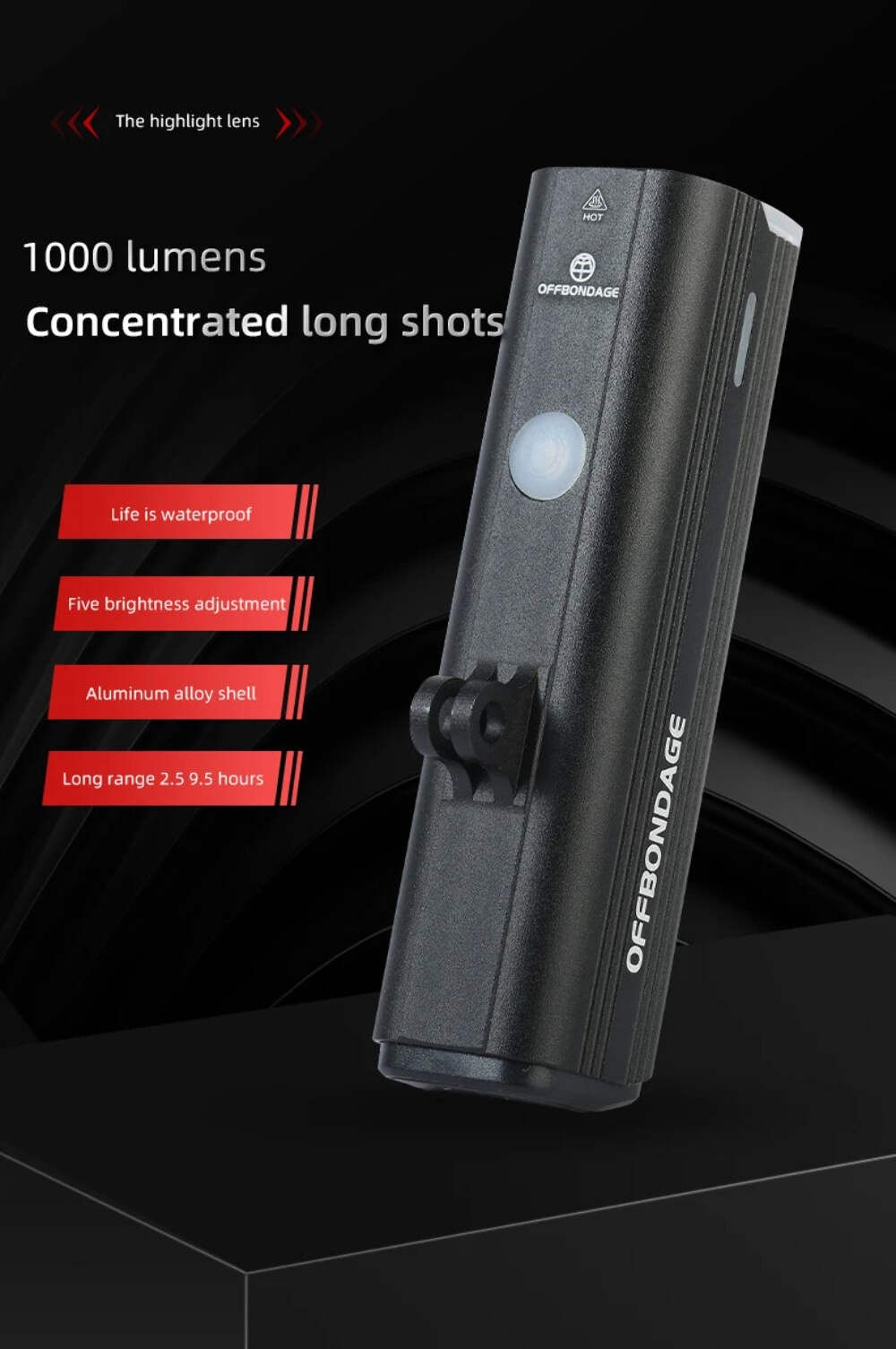 OFFBONDAGE Bike Front Light Rainproof USB Rechargeable Bicycle 1000LM