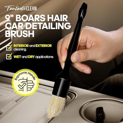 9PC Car Detailing Kit – Boar & Horse Hair Brushes, Microfiber Towels, Scratch-Fr