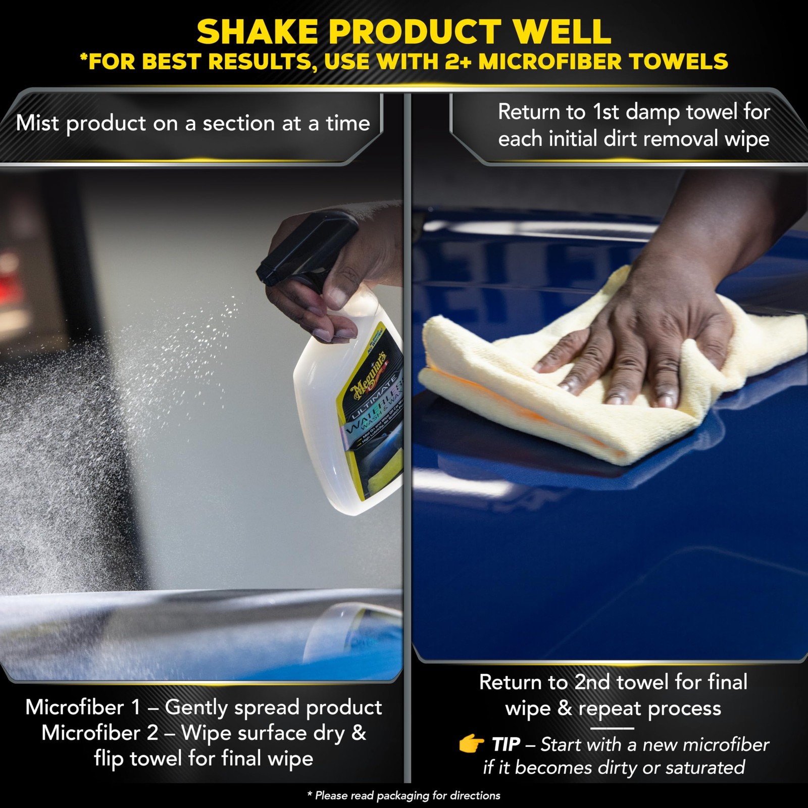 Meguiar’s Ultimate Waterless Wash & Wax, 2-in-1 Cleaner and Protection to, 26 Oz