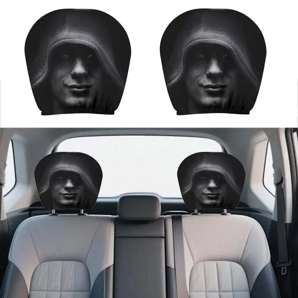 1 Pair High quality Universal Fit Car Headrest Covers Funny Mysterious Printed
