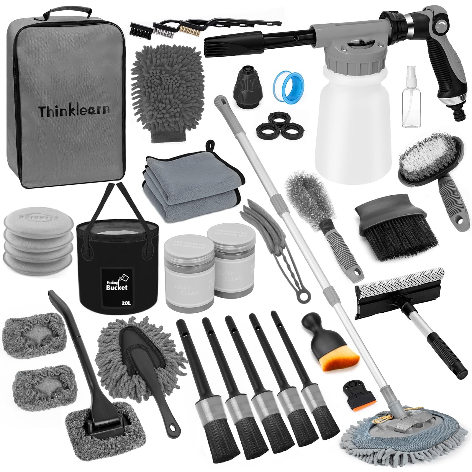 ThinkLearn Car Wash Detailing Kit with Foam Gun, Cleaning Gray(33PCS)