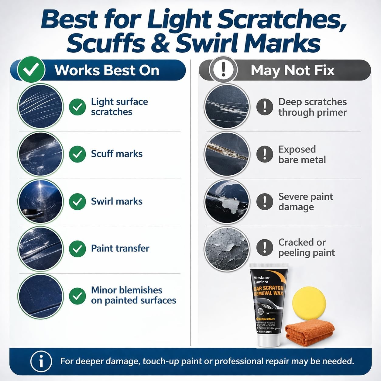 Car Scratch Remover Kit – DIY Paint Repair for Light Scratches & Scuffs, Polishi