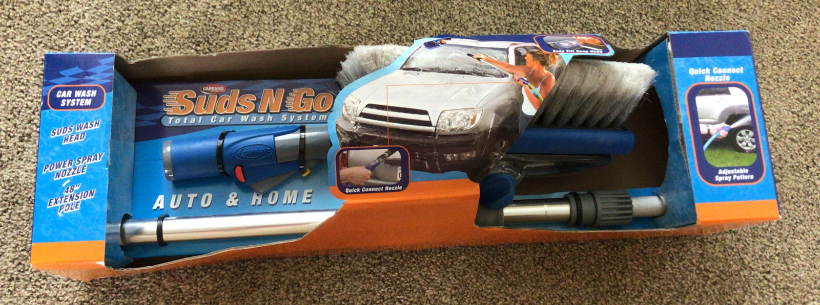 Auto & Home Suds N Go Total Car Washing Kit with Flow-Thru Extending Pole – New