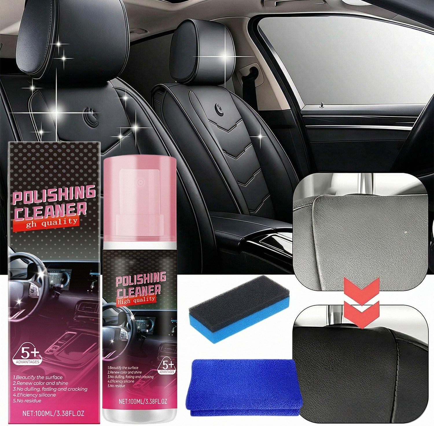 100ML Polishing Cleaner Car Interior Set, Car Interior Cleaner & Detailer Spray